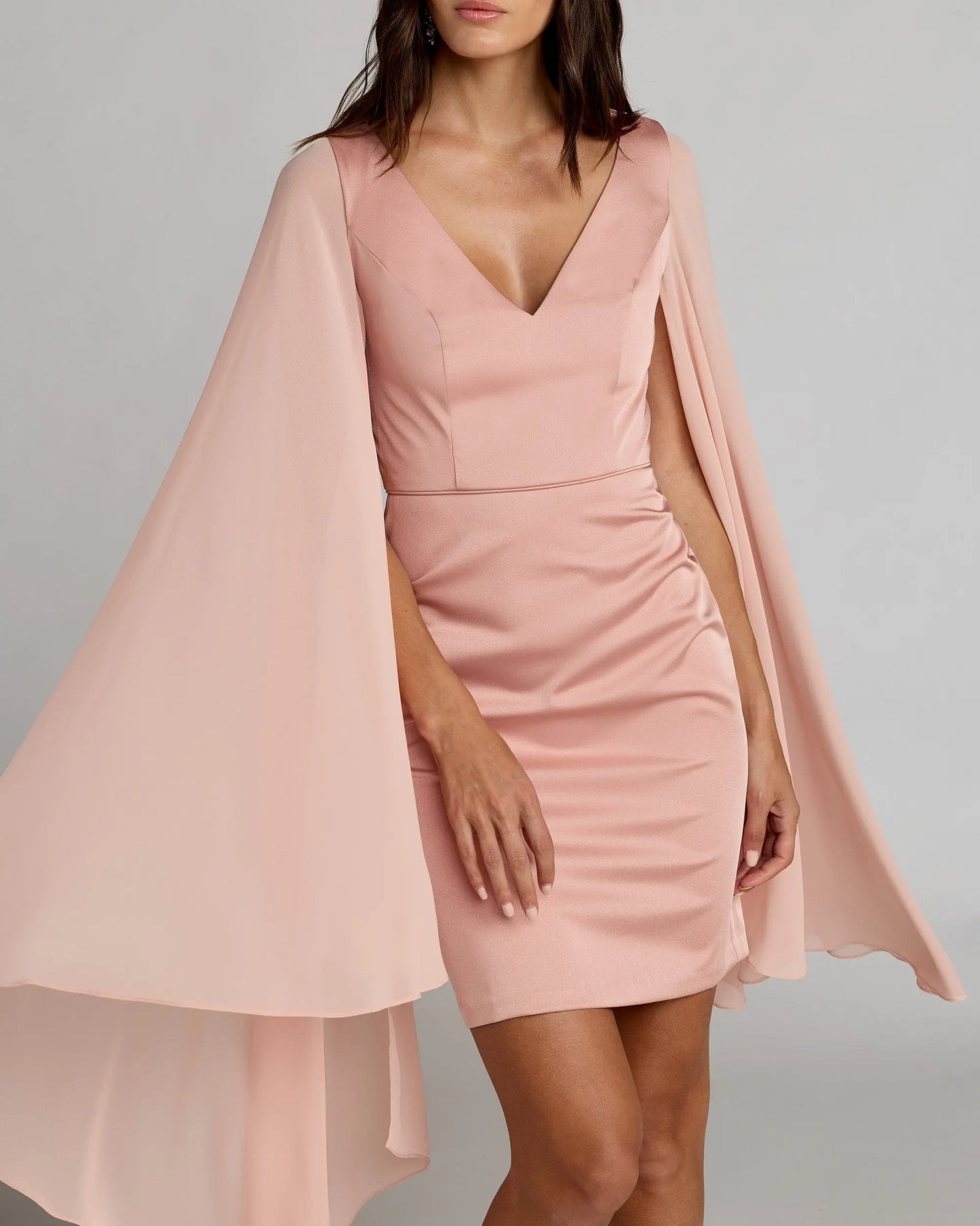 Pink V-Neck Cape Sleeve Mini Dress