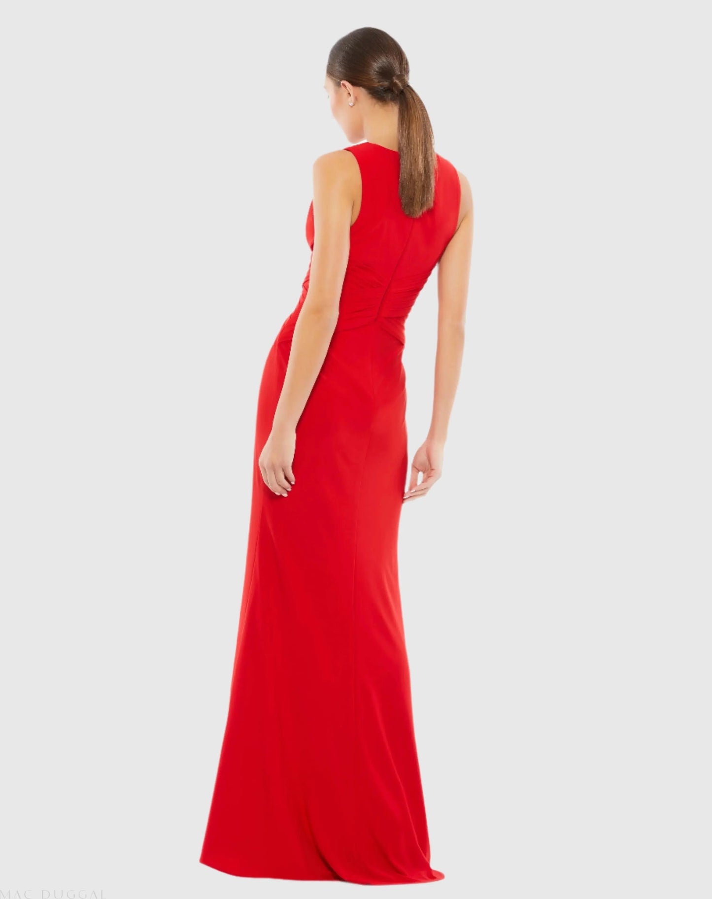 Red Pleated Bodice Jersey Column Gown