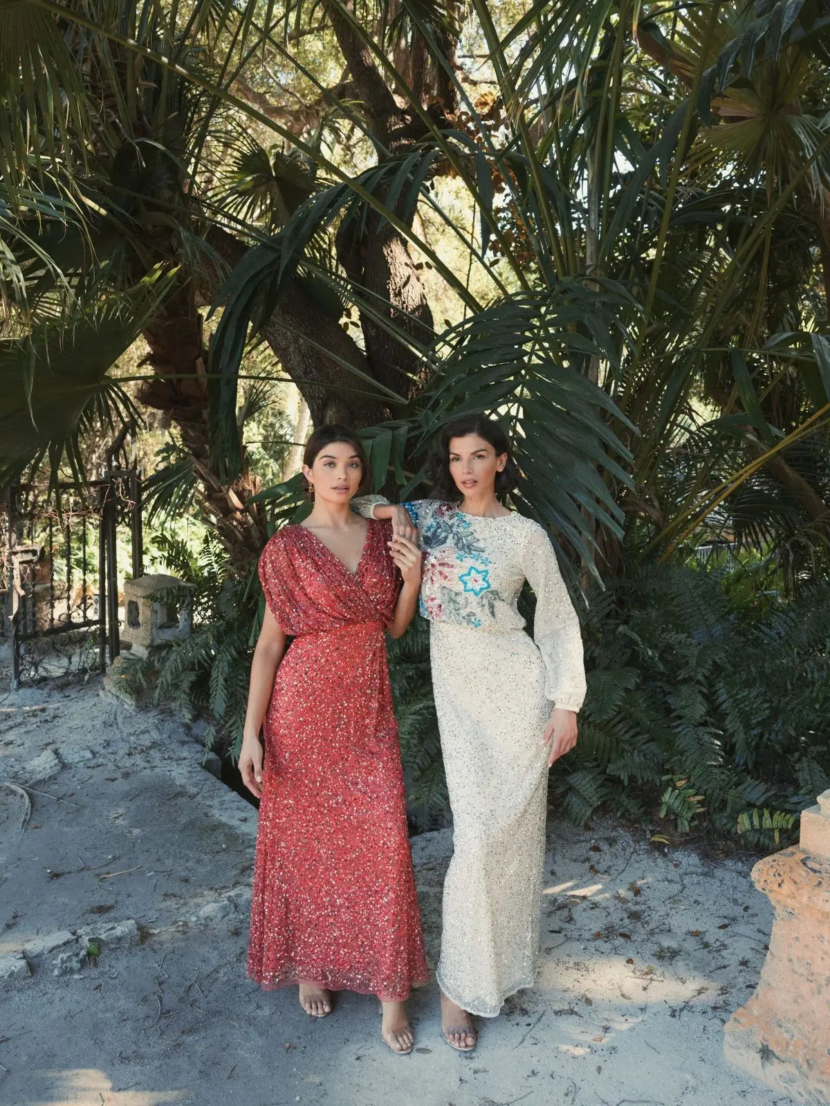 Beige High Neck Long Sleeve Sequin Gown