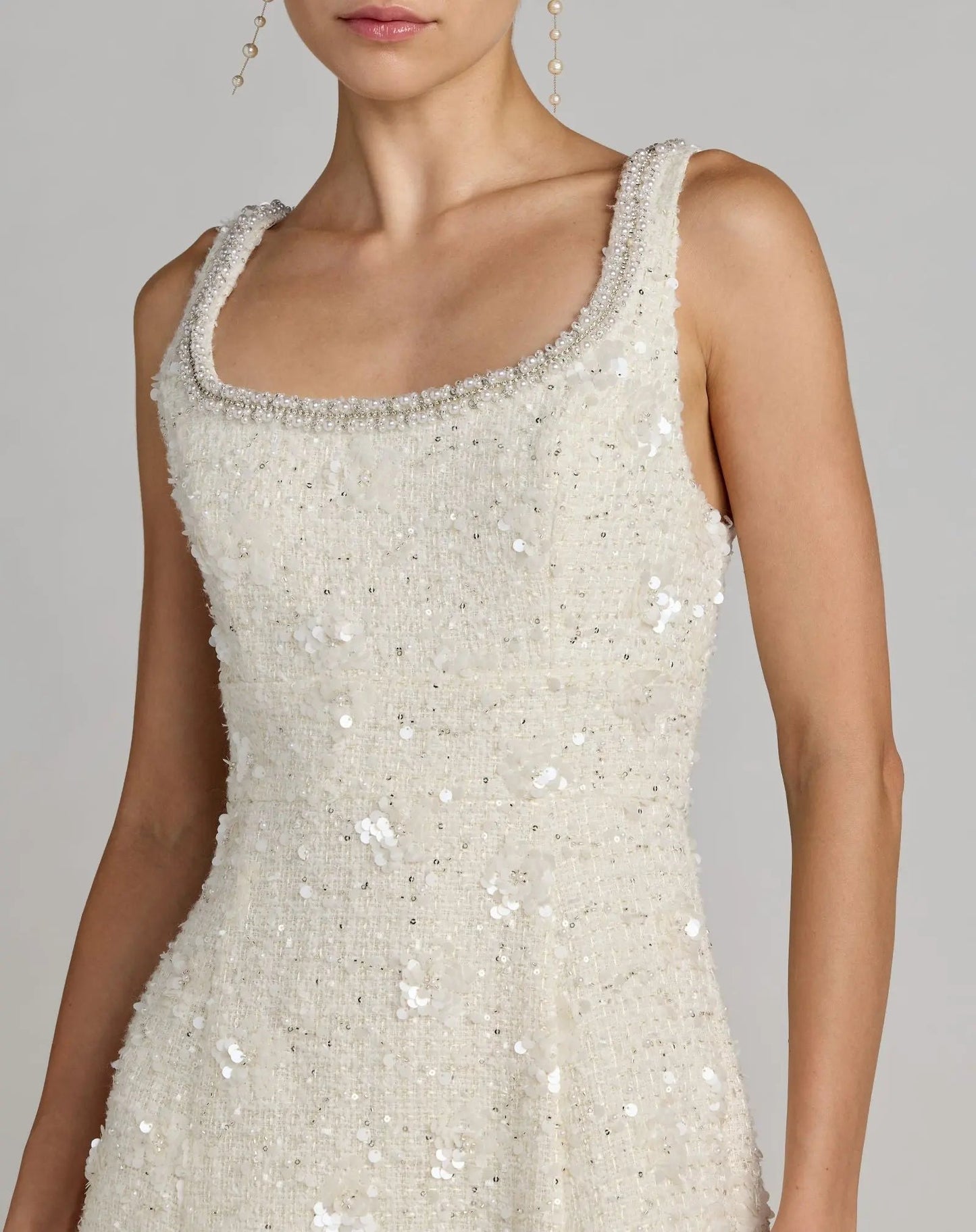 Ivory Embellished Boucle Midi Dress