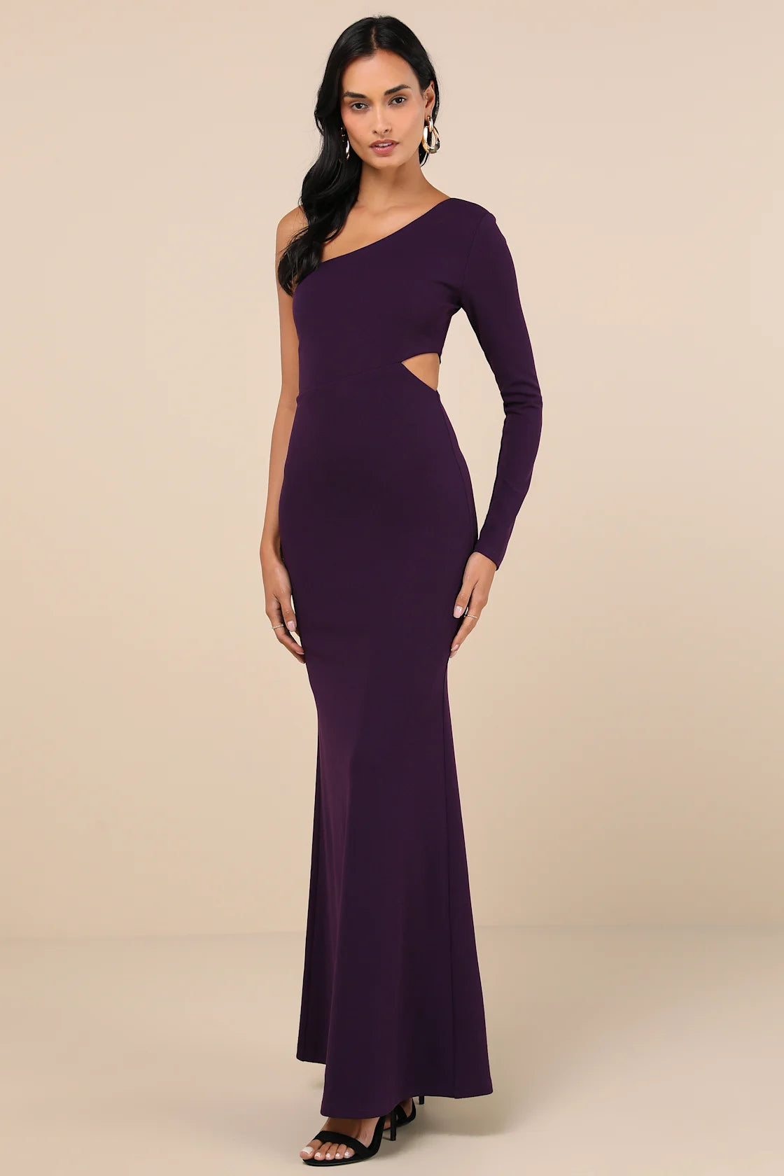 Wondrous Romance Dark Purple One-Shoulder Mermaid Maxi Dress
