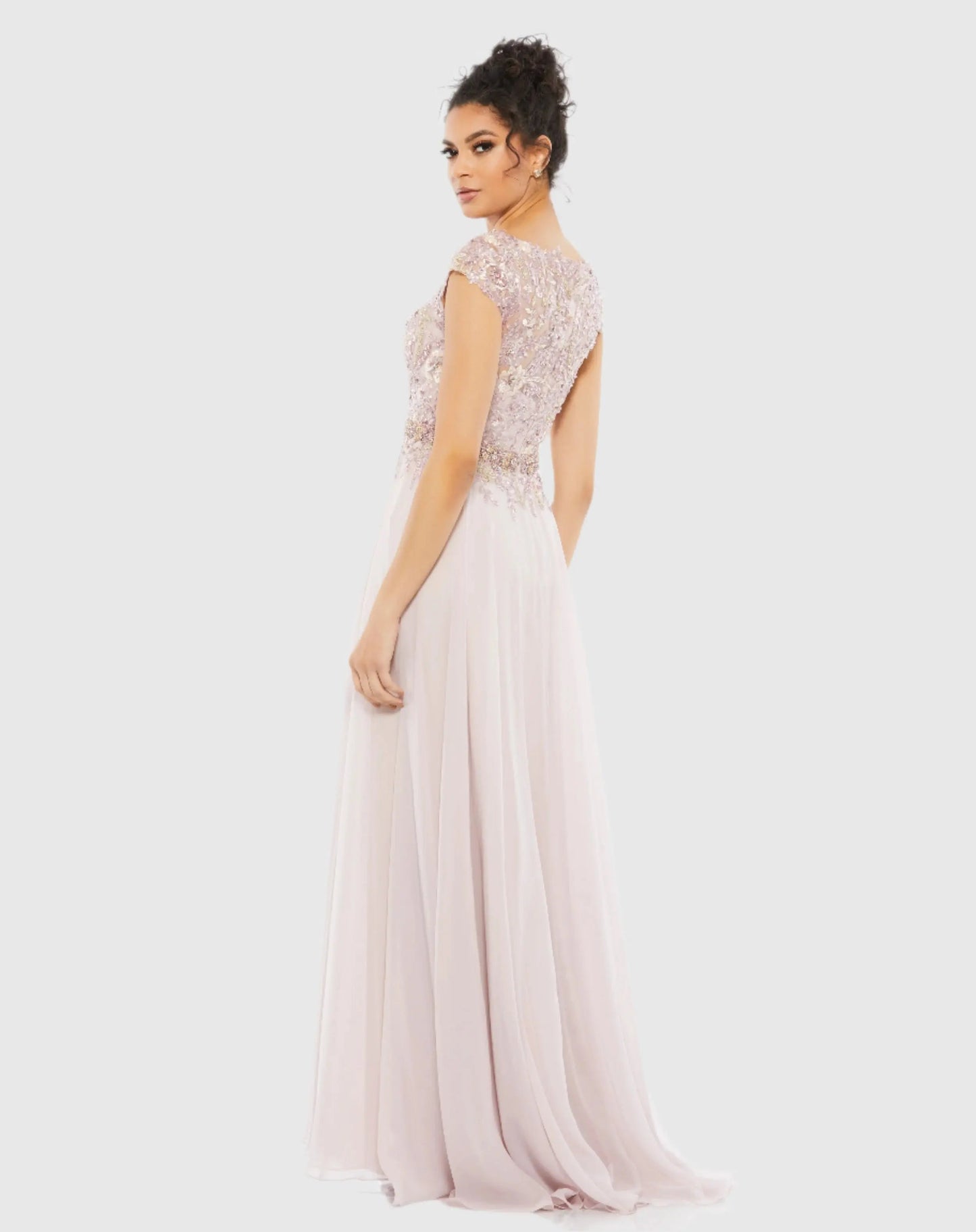 Pink Embellished Cap Sleeve Bodice Flowy Gown
