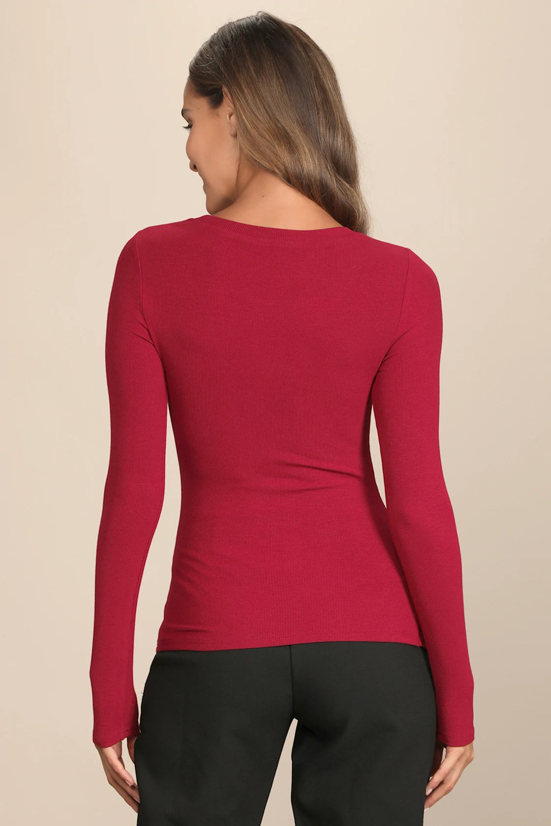 Flirty Little Secret Black Ribbed Cutout Long Sleeve Top