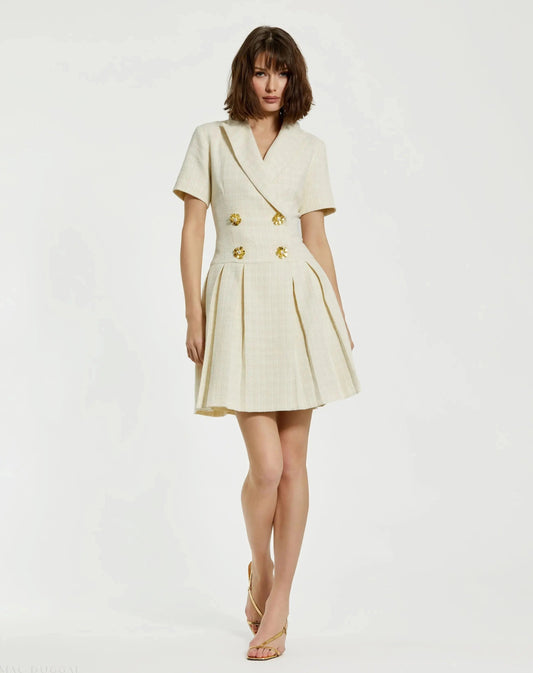 White Tweed Short Sleeve Blazer Mini Dress