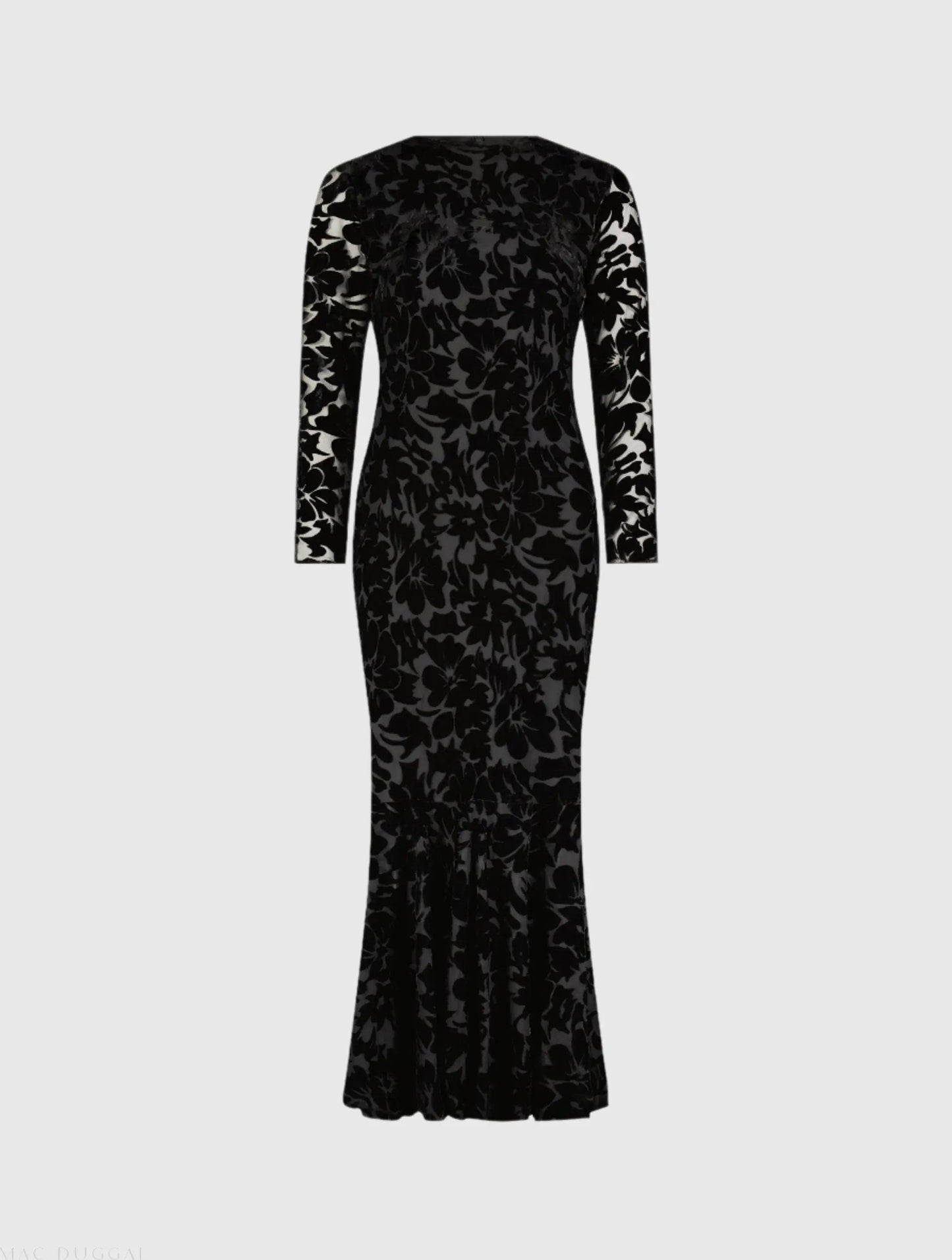 Black Burnout Velvet Long Sleeve Midi Dress
