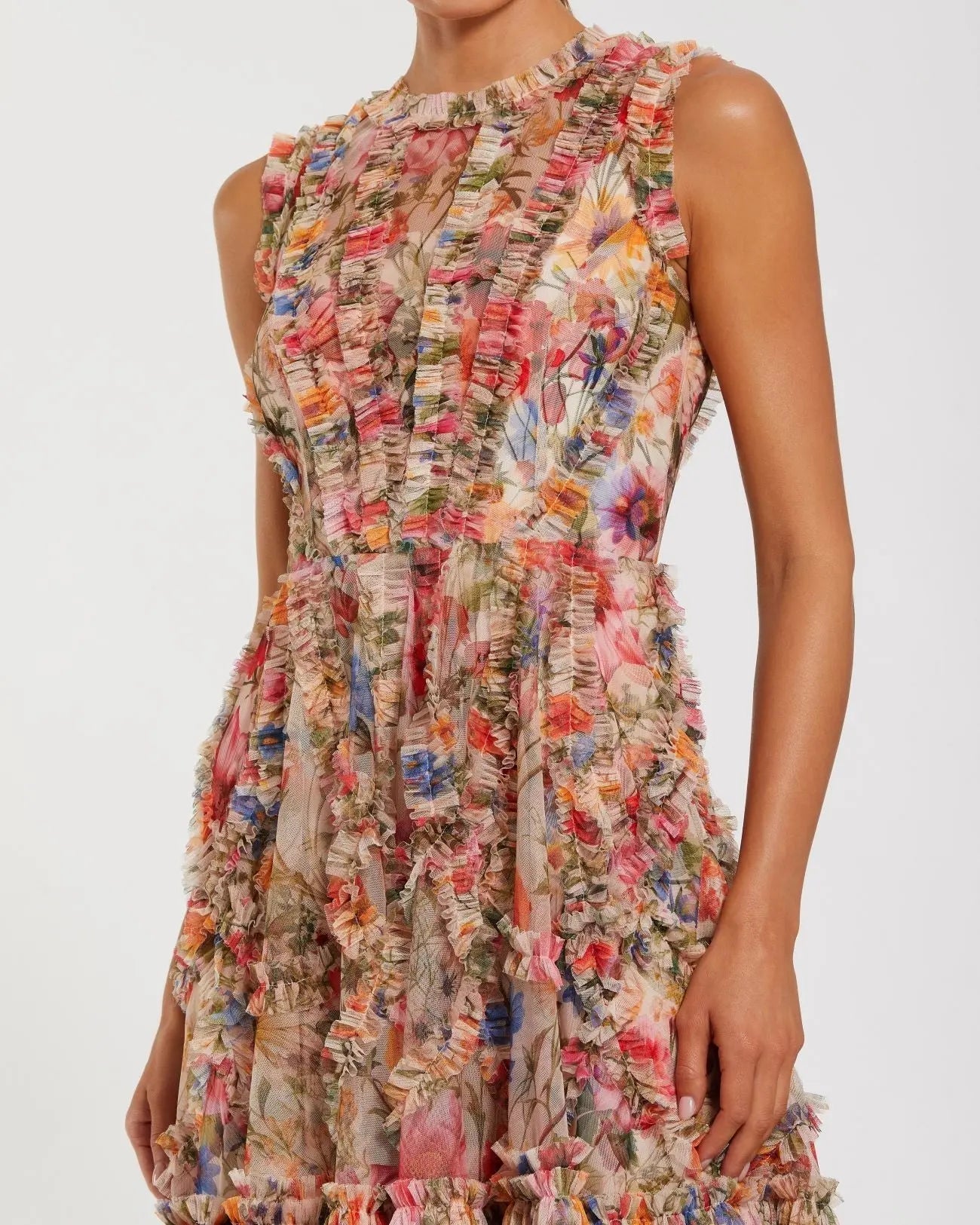 Multicolor Micro Ruffle Floral A-Line Mini Dress