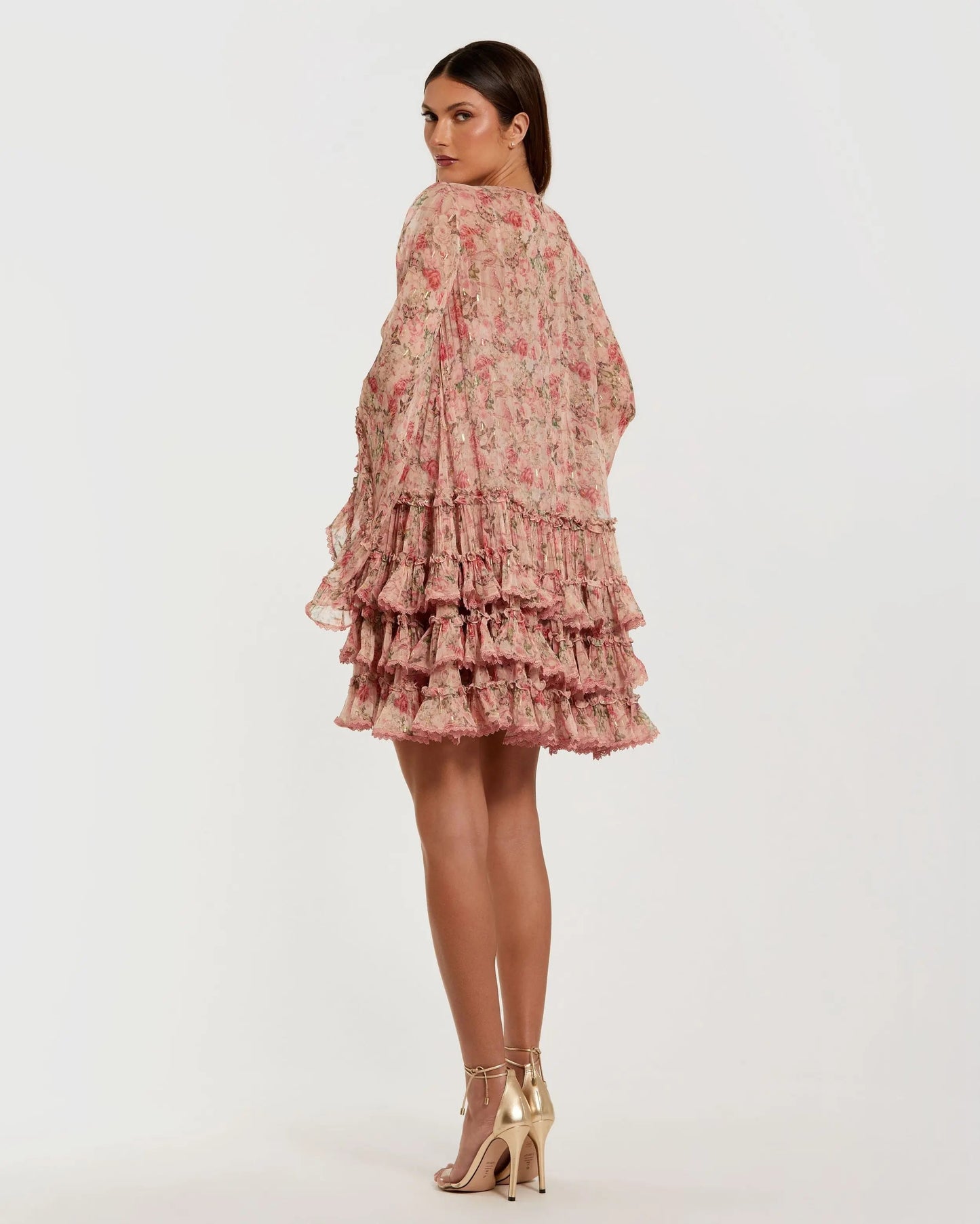 Pink Floral Long Sleeve Ruffle Mini Dress