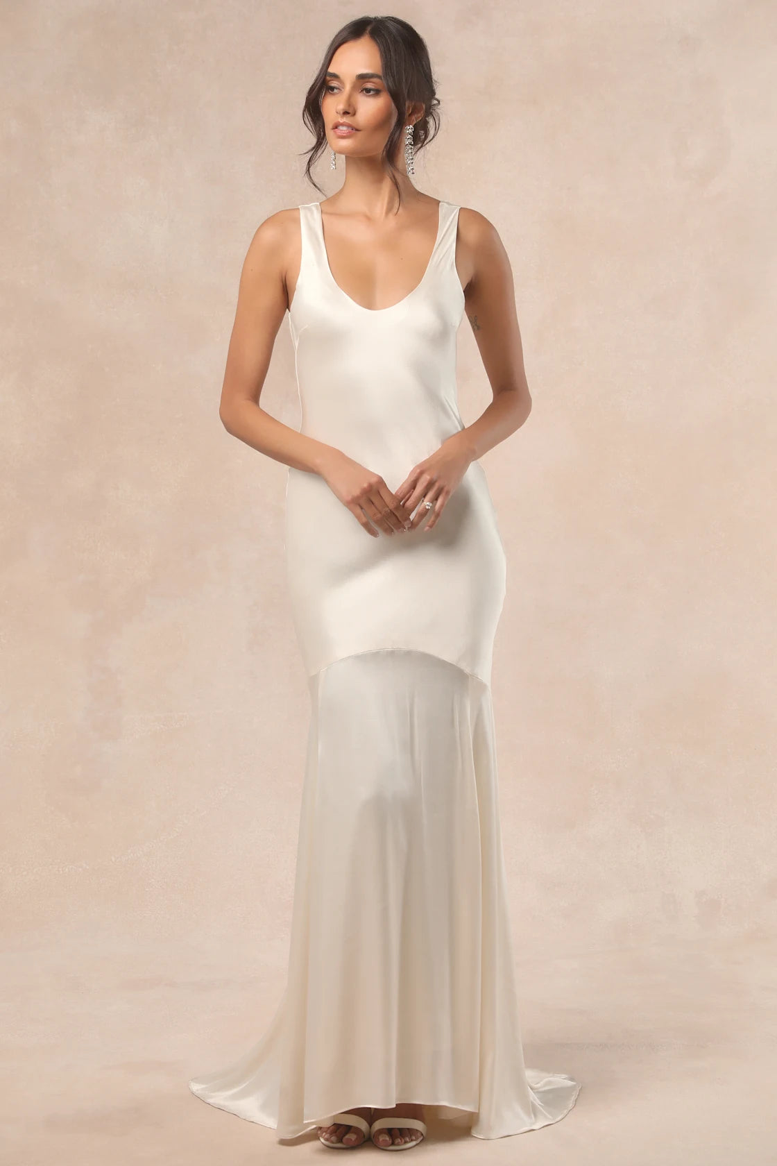 Love All of Me Champagne Satin Maxi Dress