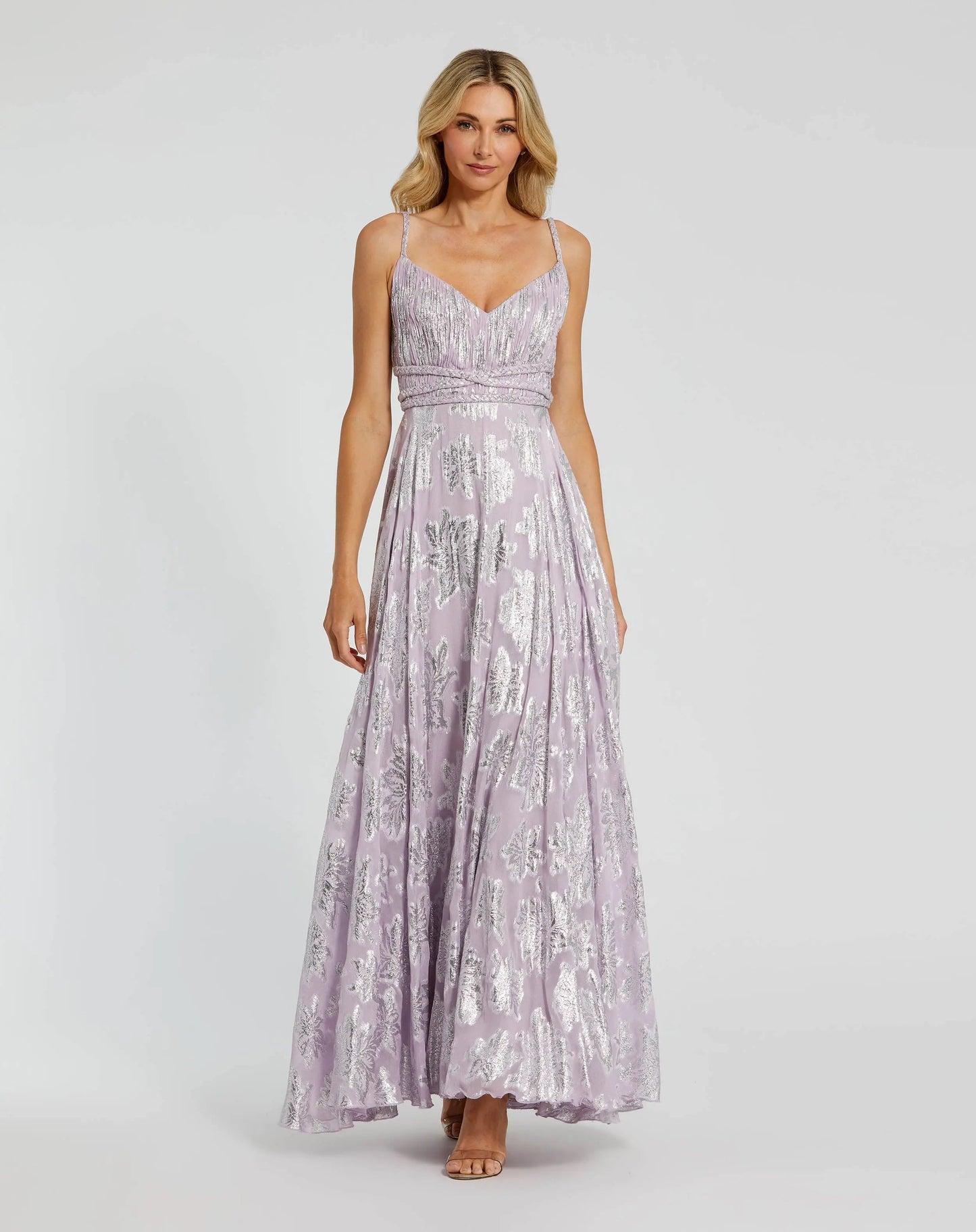 Purple Braided Strap A-Line Floral Gown