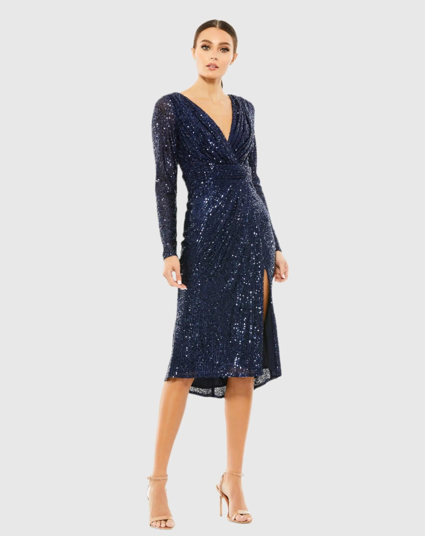 Navy Long Sleeve Midi Sequin Dress