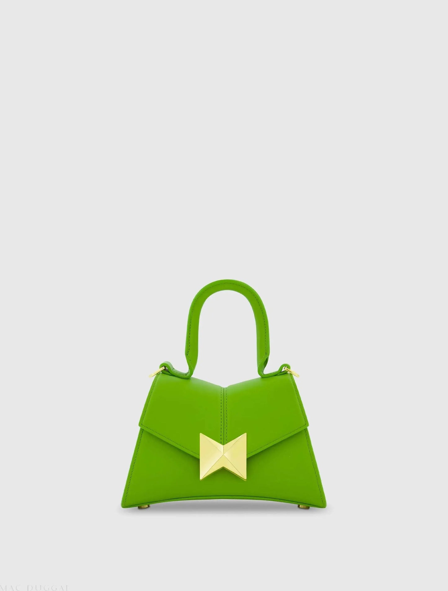 Green Angular Mini Leather Handbag With Gold Hardware