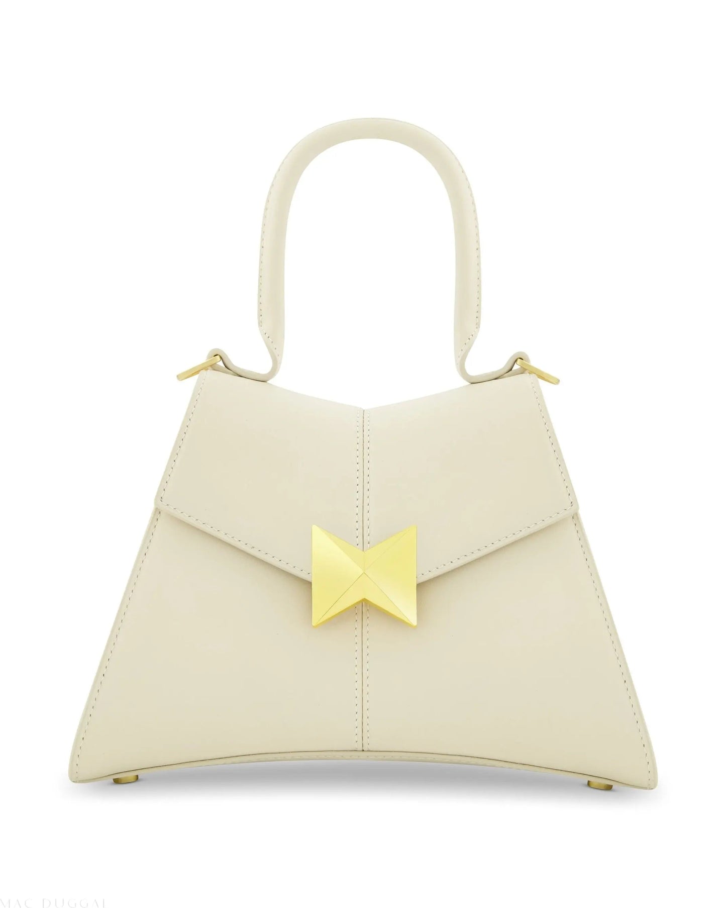 White Angular Small Leather Handbag With Gold Hardware