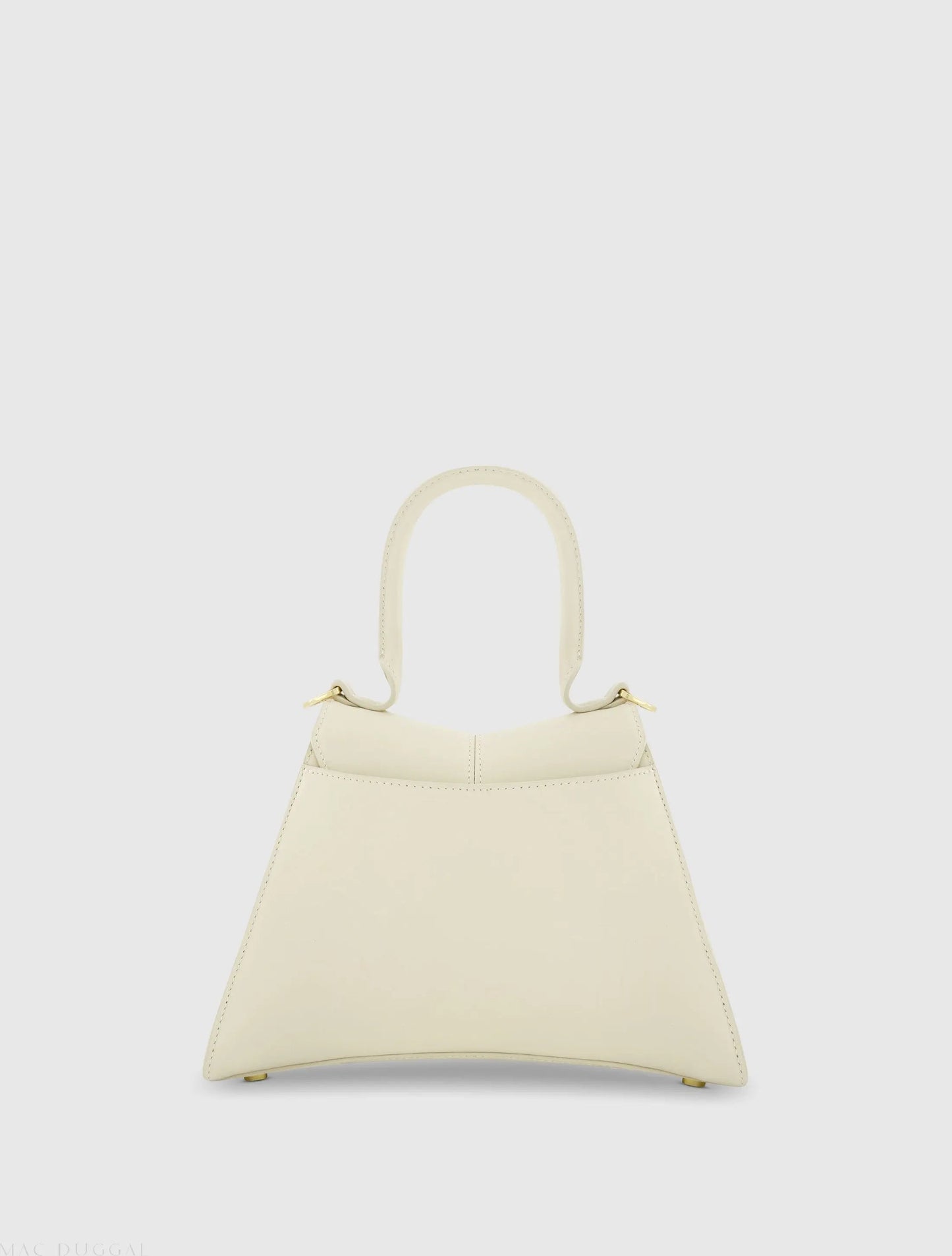 White Angular Small Leather Handbag With Gold Hardware