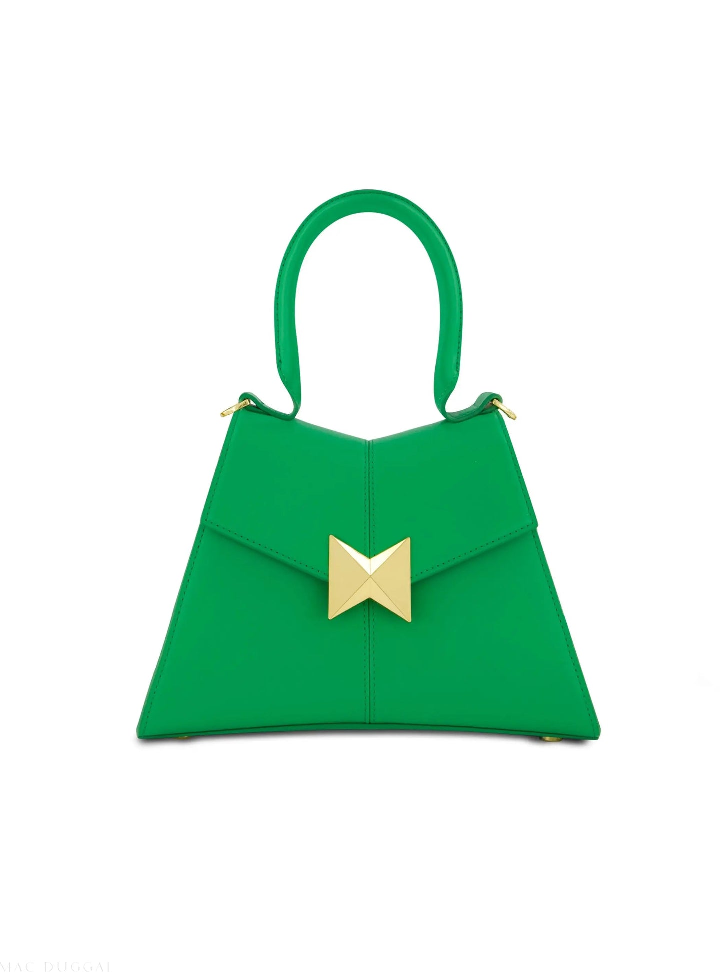 Green Angular Small Leather Handbag With Gold Hardware