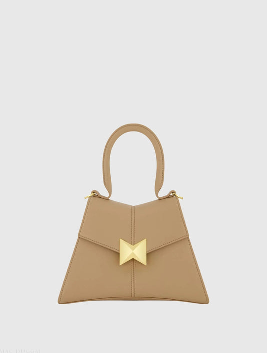 Angular Small Leather Handbag With Gold Hardware