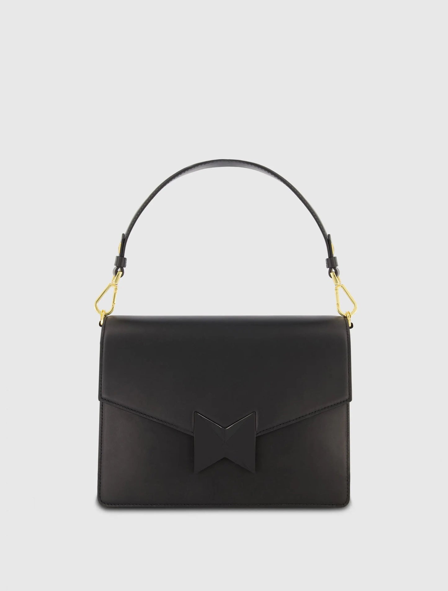 Black Classic Leather Medium Shoulder Bag with Detachable Strap