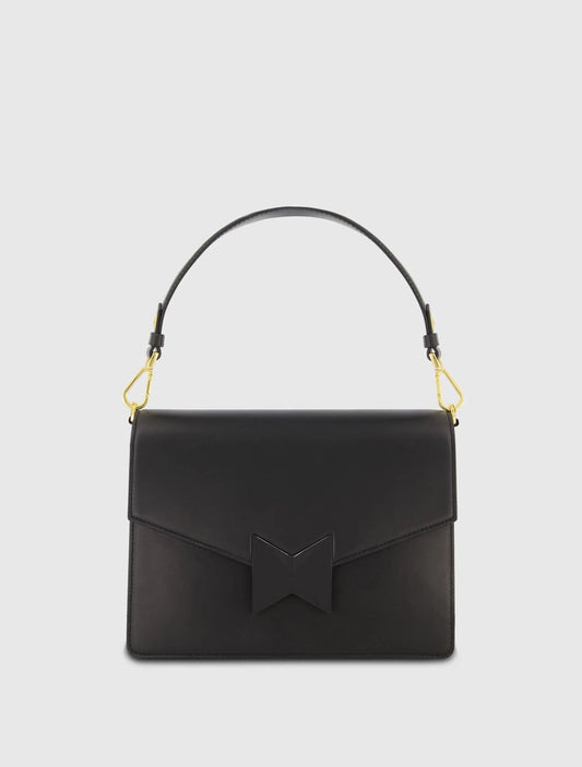 Black Classic Leather Medium Shoulder Bag with Detachable Strap