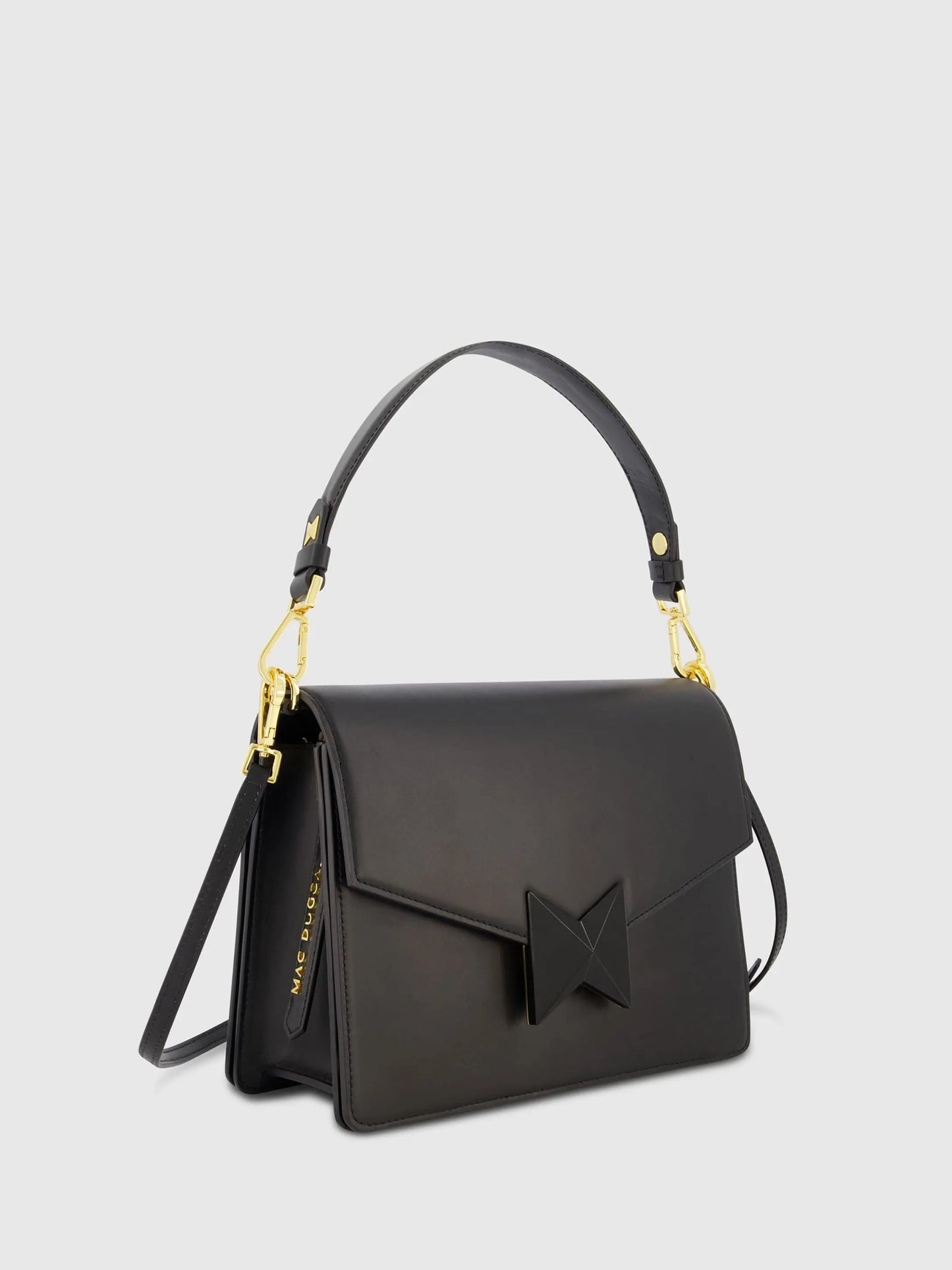 Black Classic Leather Medium Shoulder Bag with Detachable Strap