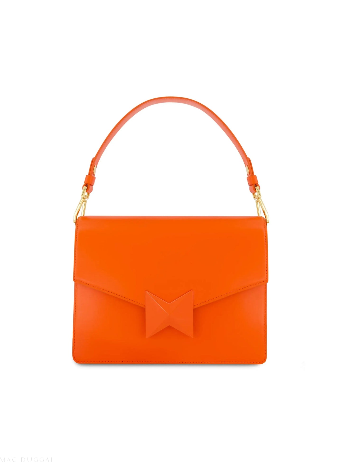 Orange Classic Leather Medium Shoulder Bag with Detachable Strap