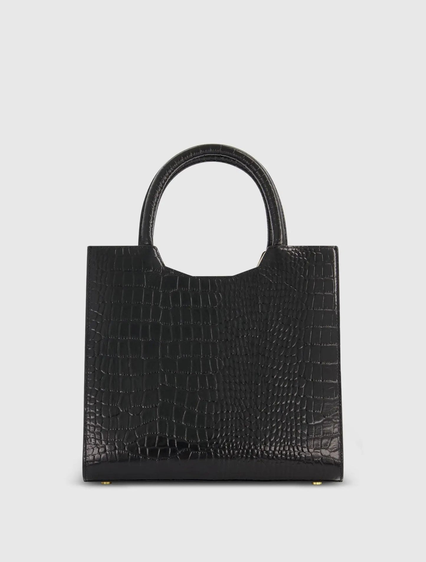 Black Buckled Medium Croco Leather Tote Bag with Detachable Strap