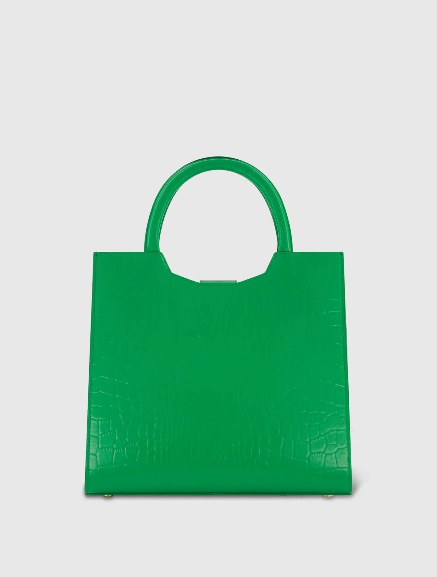 Green Buckled Medium Croco Leather Tote Bag with Detachable Strap