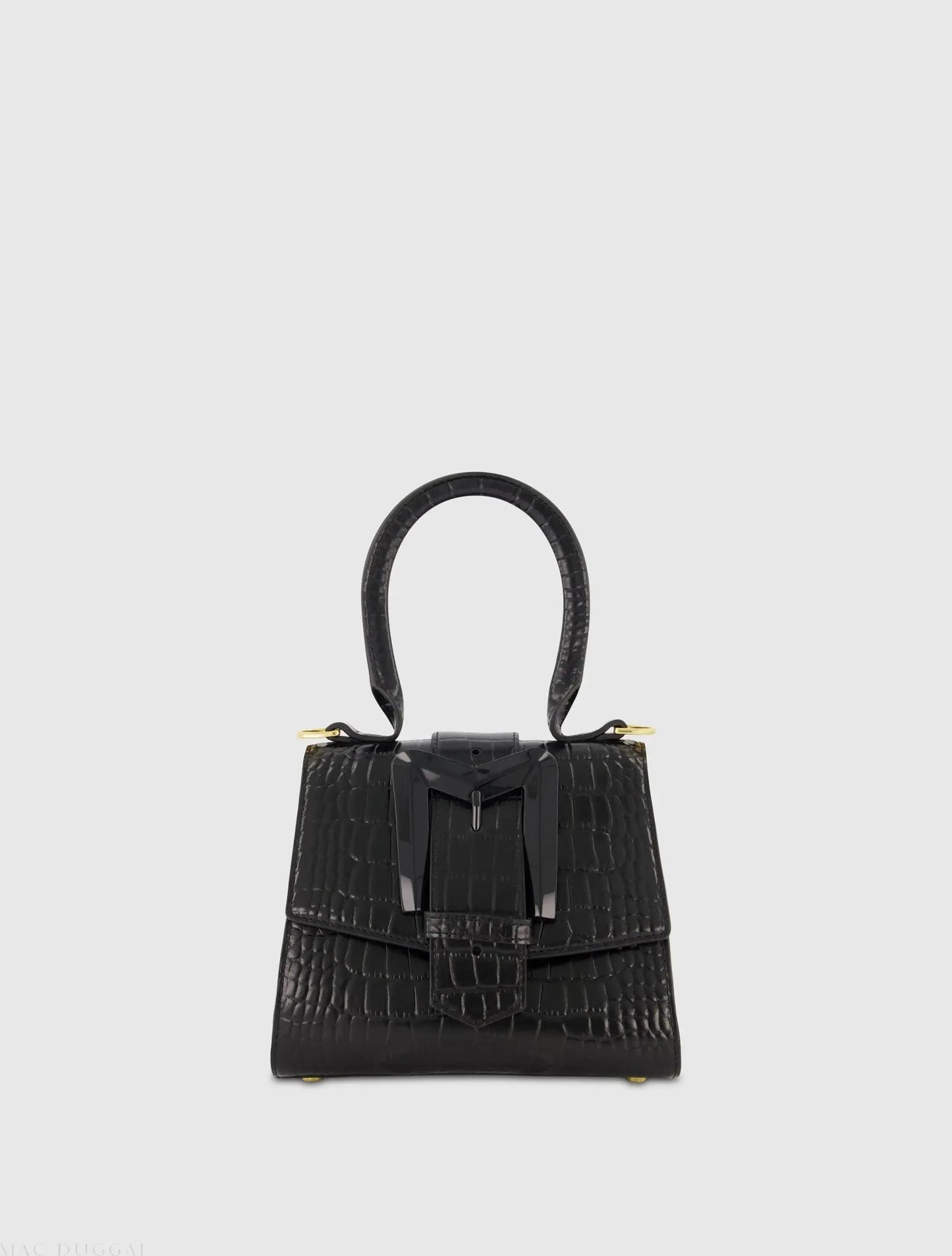 Buckled Mini Croco Leather Handbag with Detachable Strap