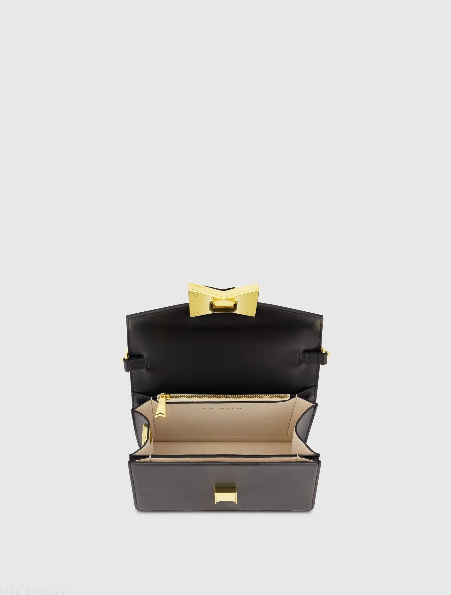 Black Mini Leather Shoulder Handbag With Gold Hardware