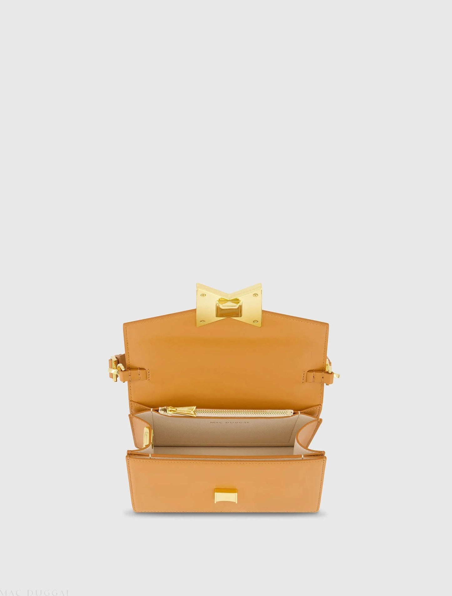 Brown Mini Leather Shoulder Handbag With Gold Hardware