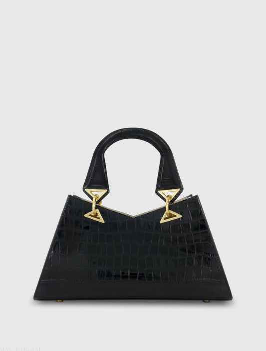 Crocodile Leather Handbag With Gold Hardware