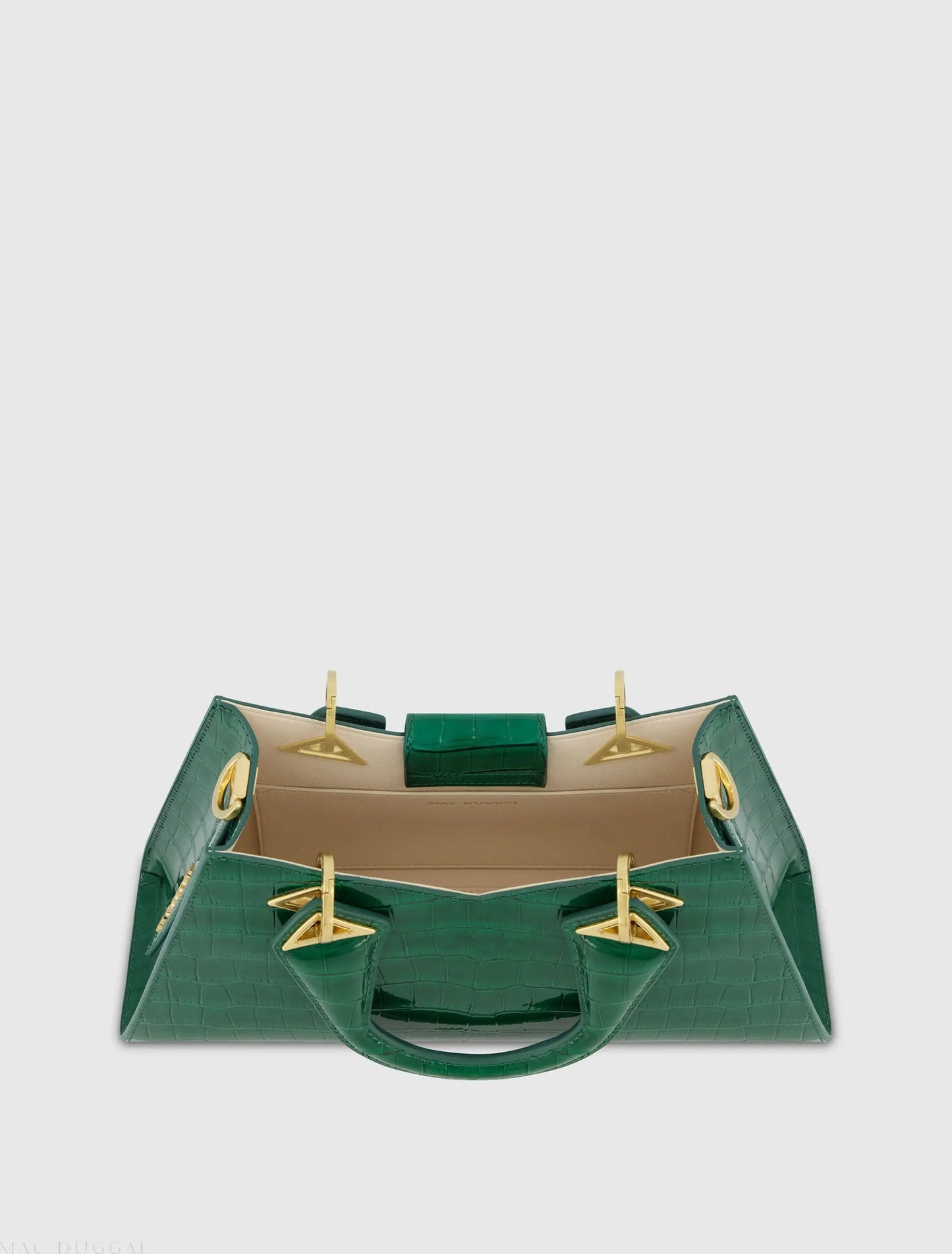 Green Crocodile Leather Handbag With Gold Hardware