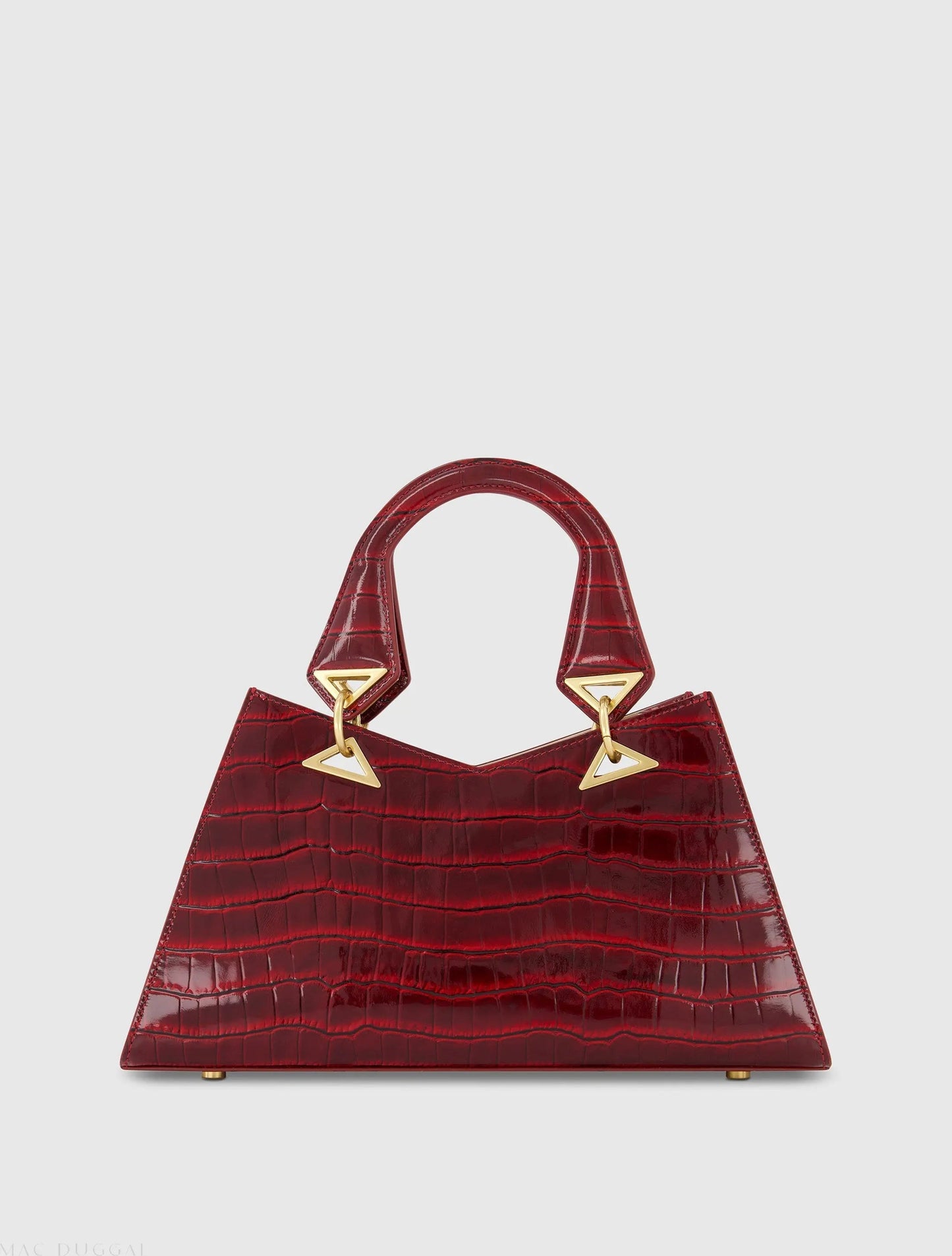 Red Crocodile Leather Handbag With Gold Hardware