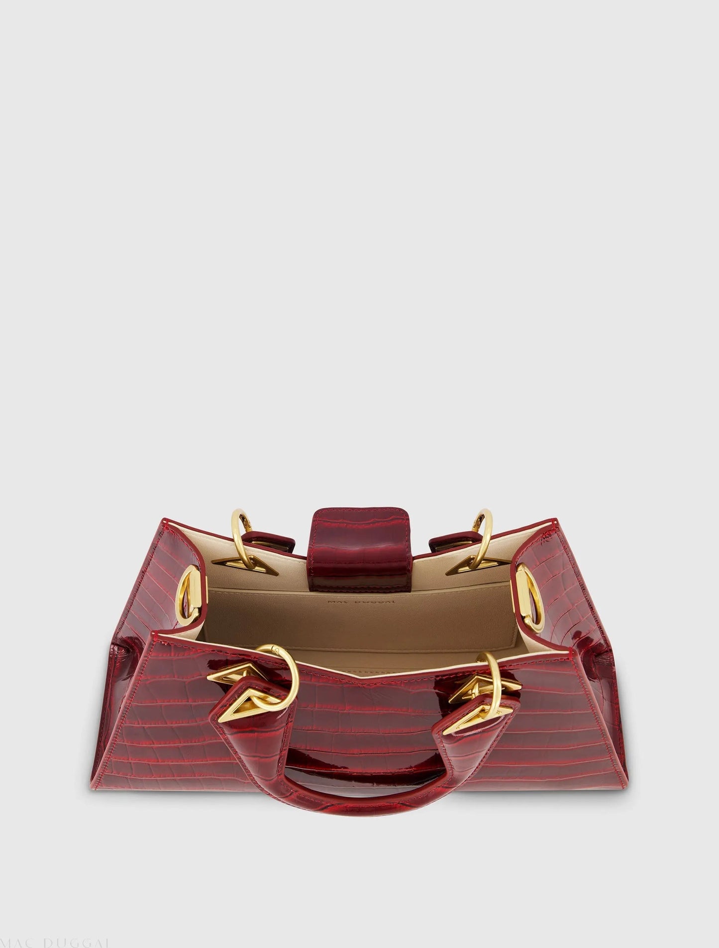 Red Crocodile Leather Handbag With Gold Hardware