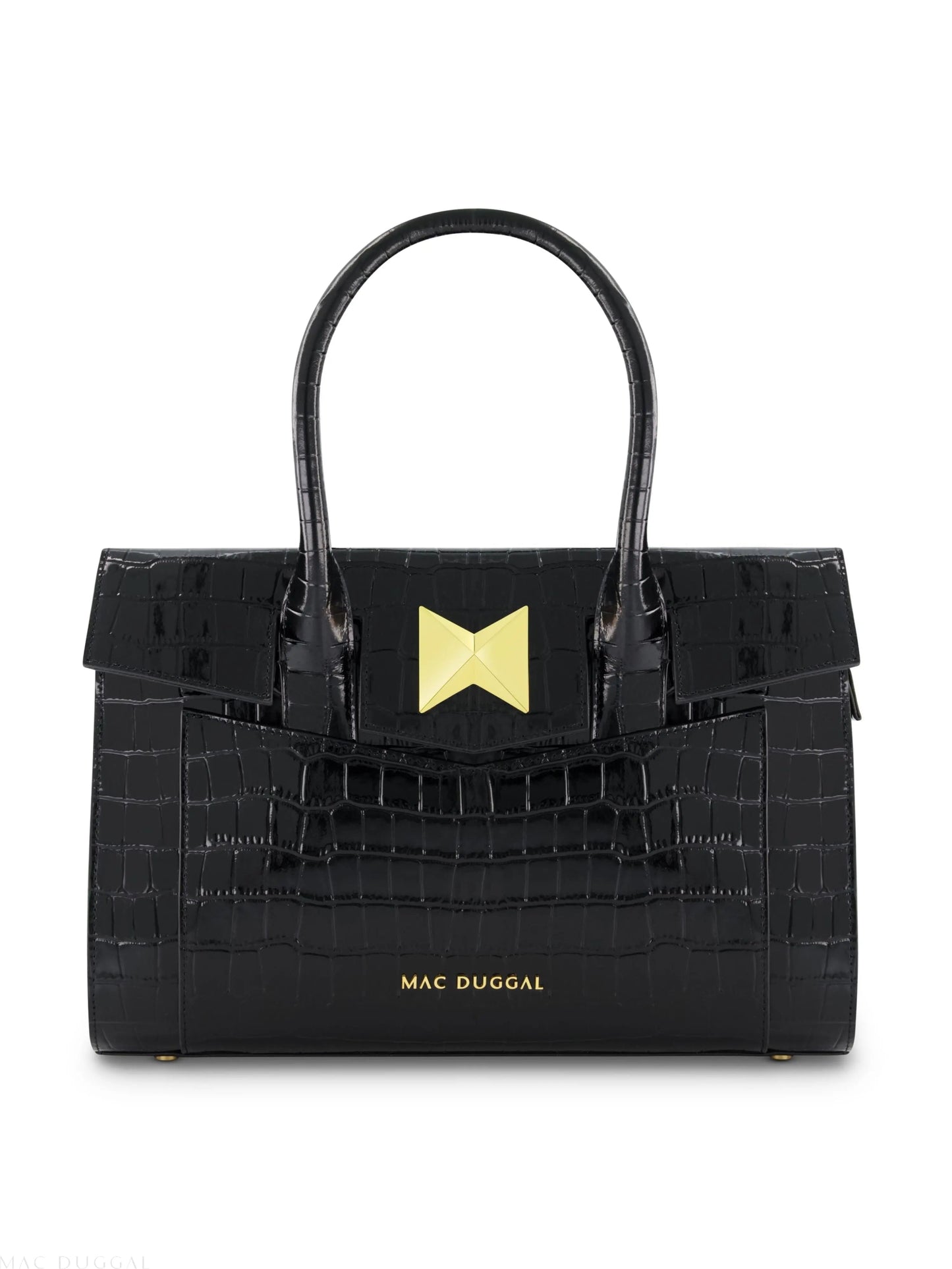 Black Crocodile Leather Tote Bag With Gold Hardware