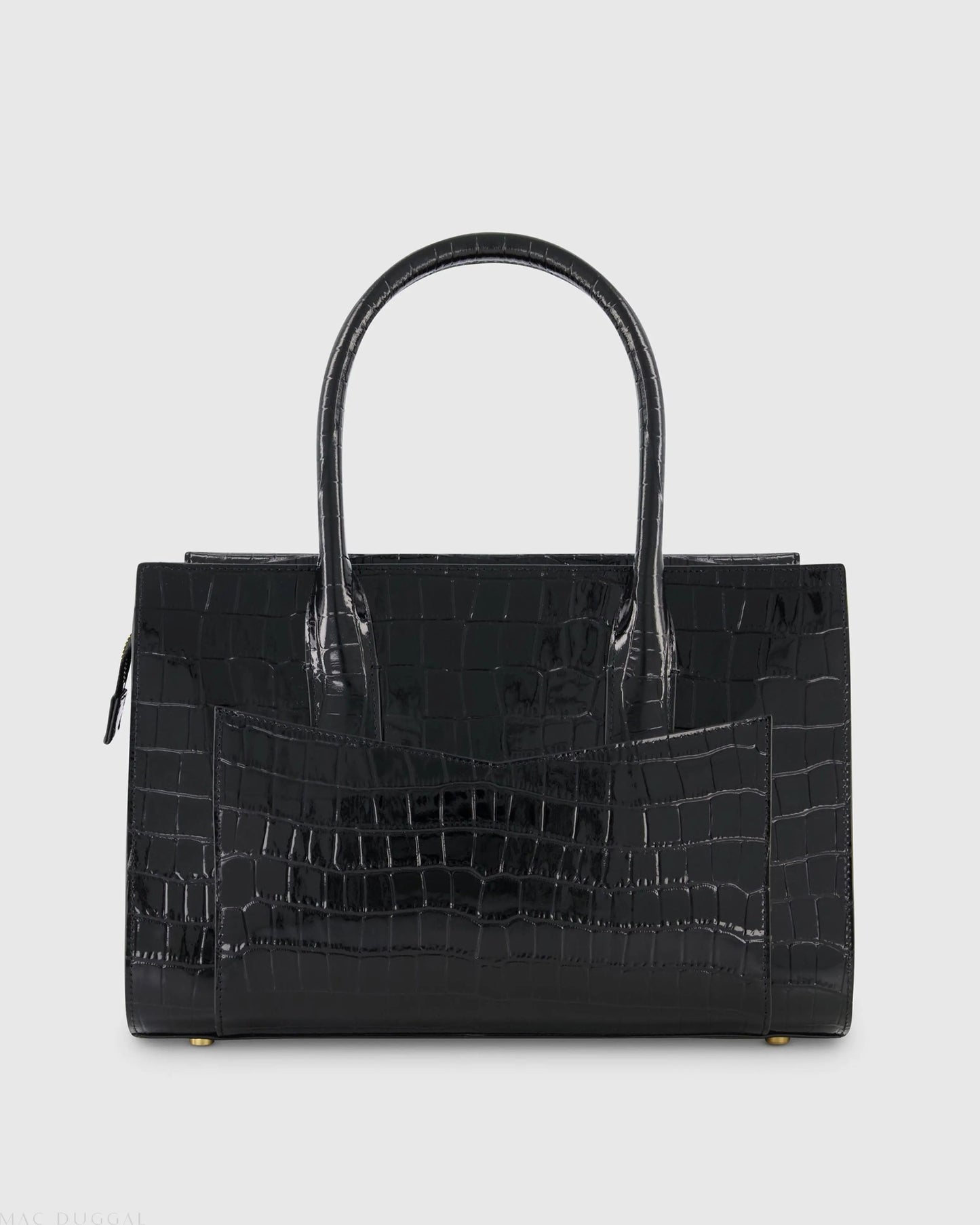 Black Crocodile Leather Tote Bag With Gold Hardware