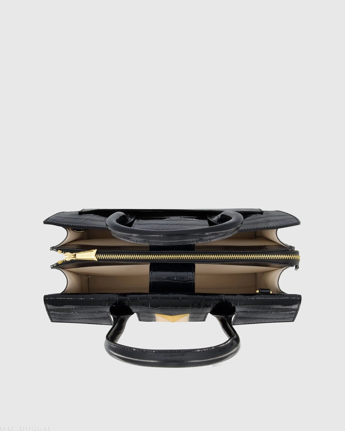 Black Crocodile Leather Tote Bag With Gold Hardware