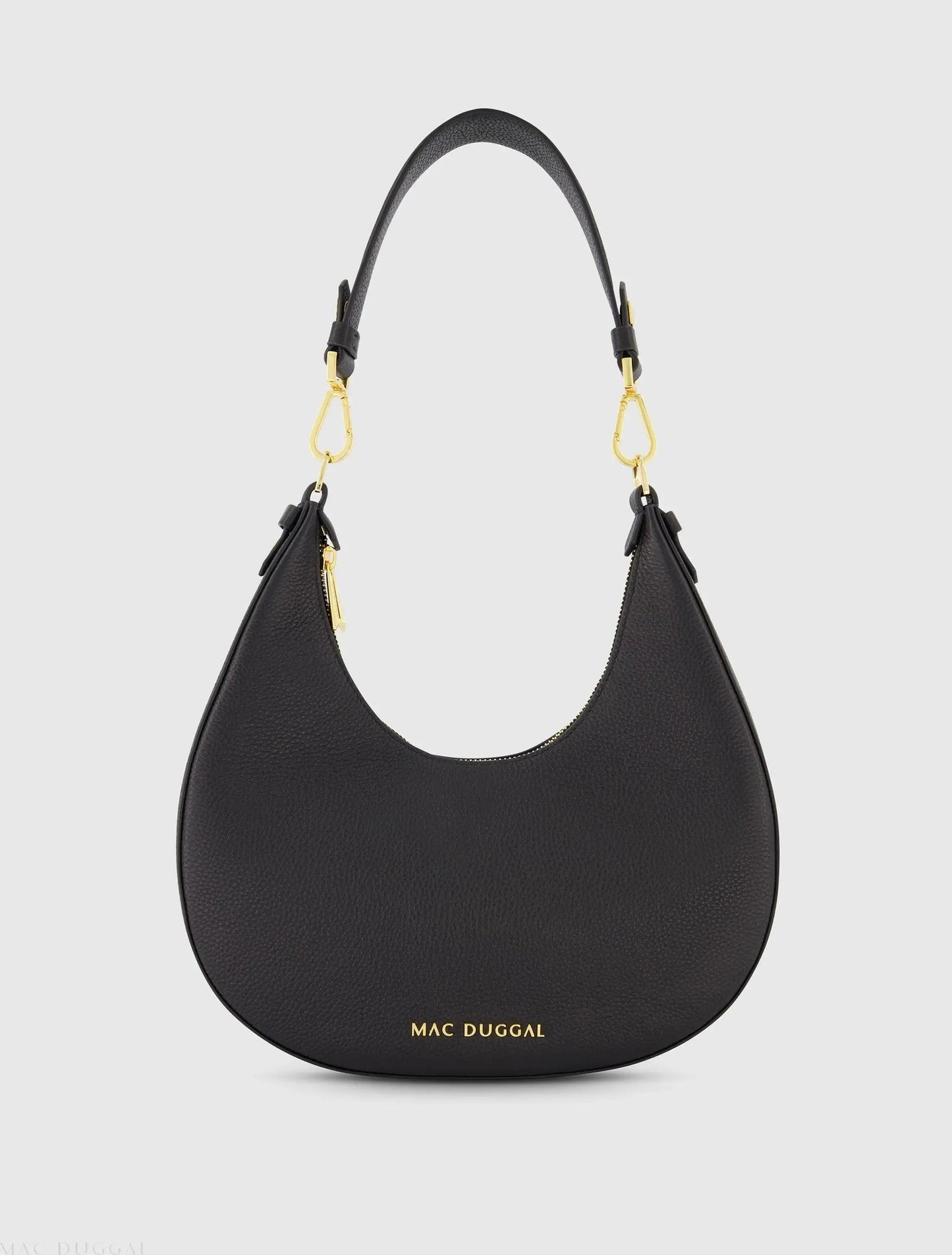 Black Grain Leather Hobo Bag With Gold Hardware