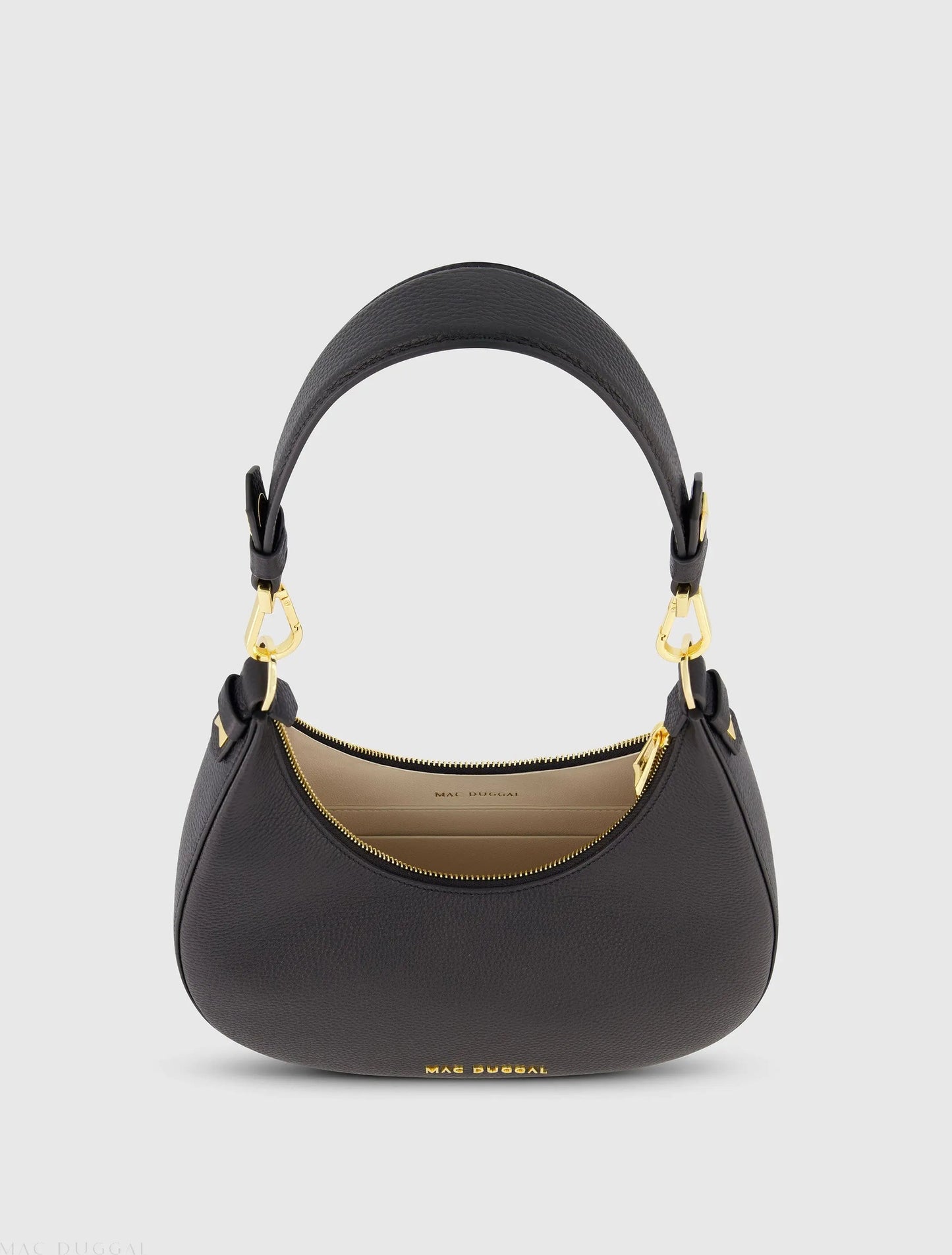 Black Grain Leather Hobo Bag With Gold Hardware