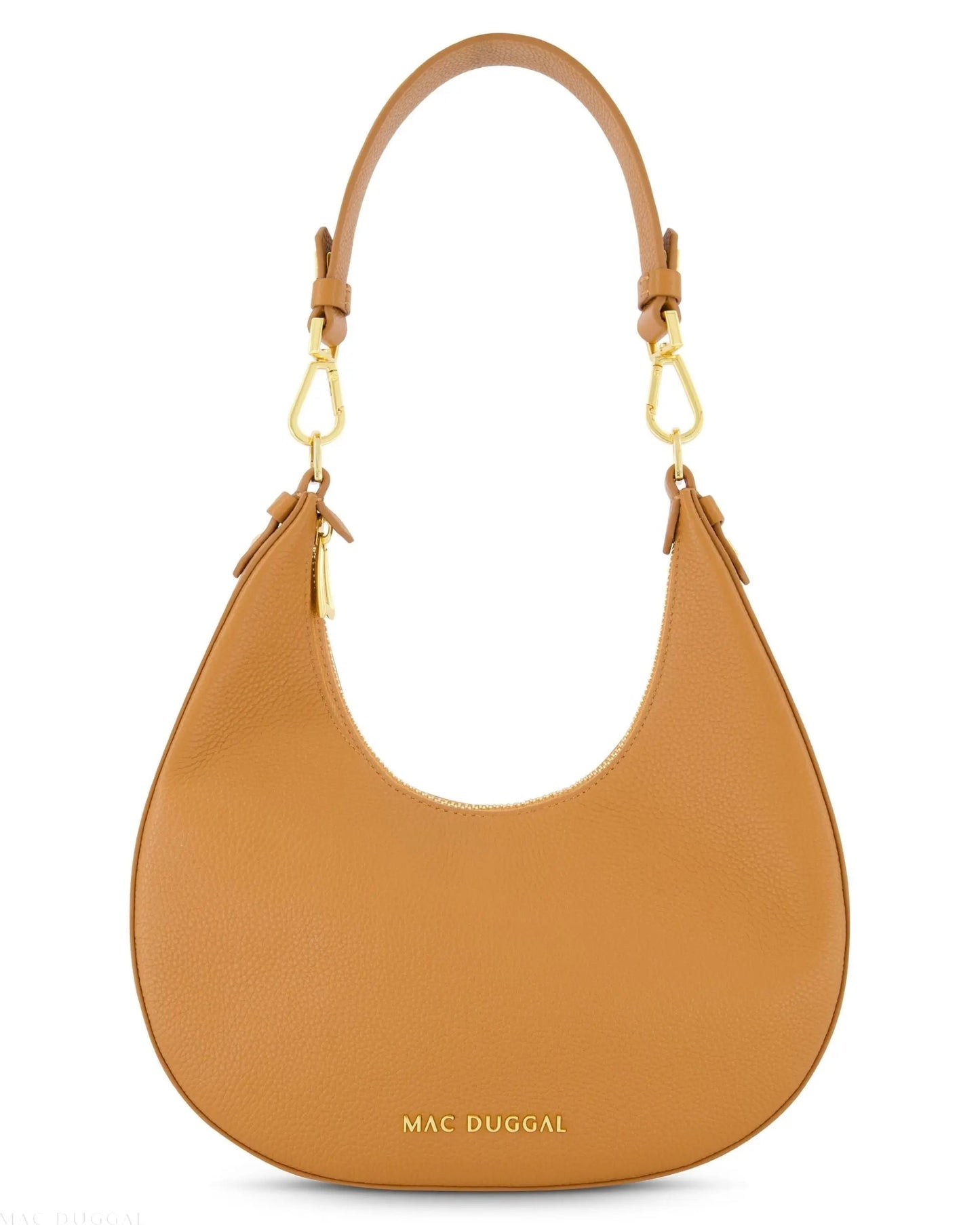 Brown Grain Leather Hobo Bag With Gold Hardware