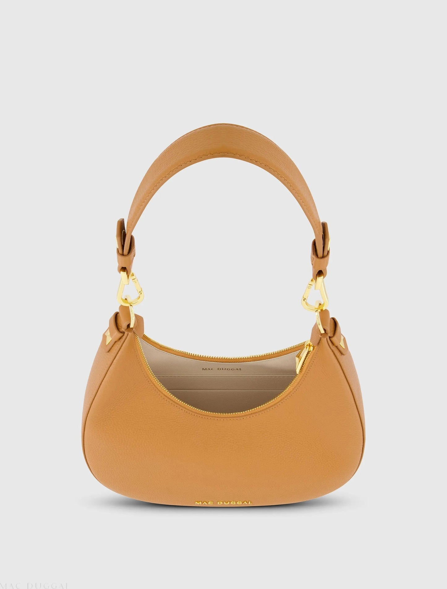 Brown Grain Leather Hobo Bag With Gold Hardware