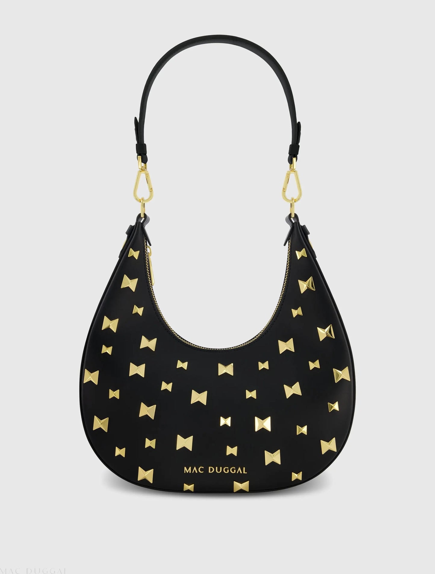 Black Leather Hobo Bag With Gold Hardware