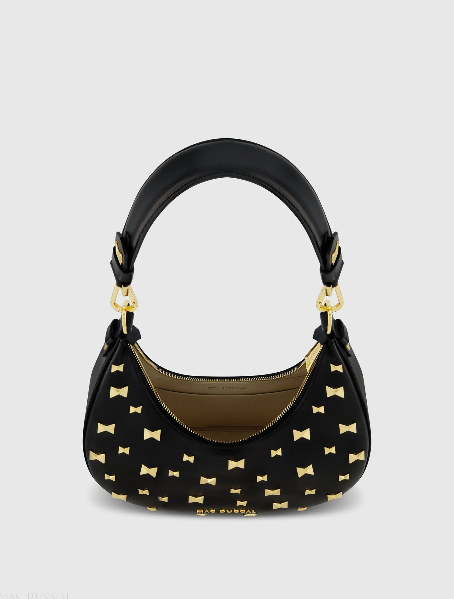 Black Leather Hobo Bag With Gold Hardware