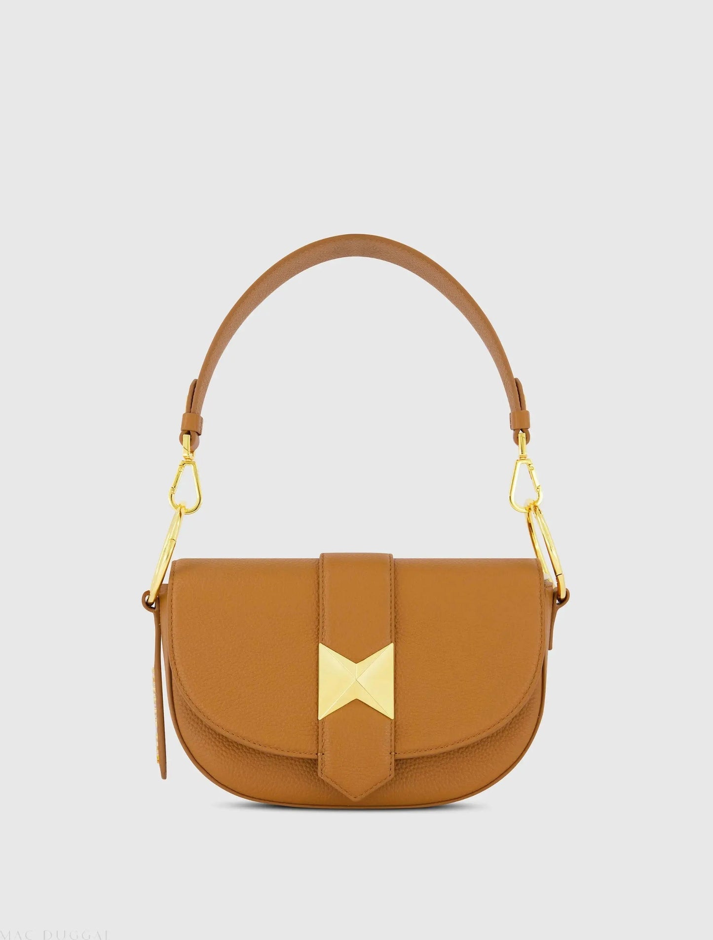 Brown Grain Leather Saddle Bag With Gold Hardware