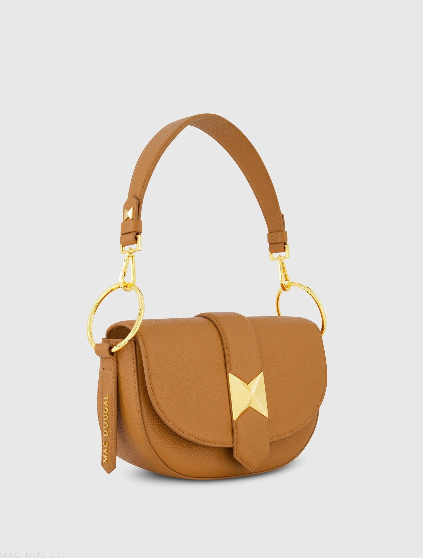 Brown Grain Leather Saddle Bag With Gold Hardware