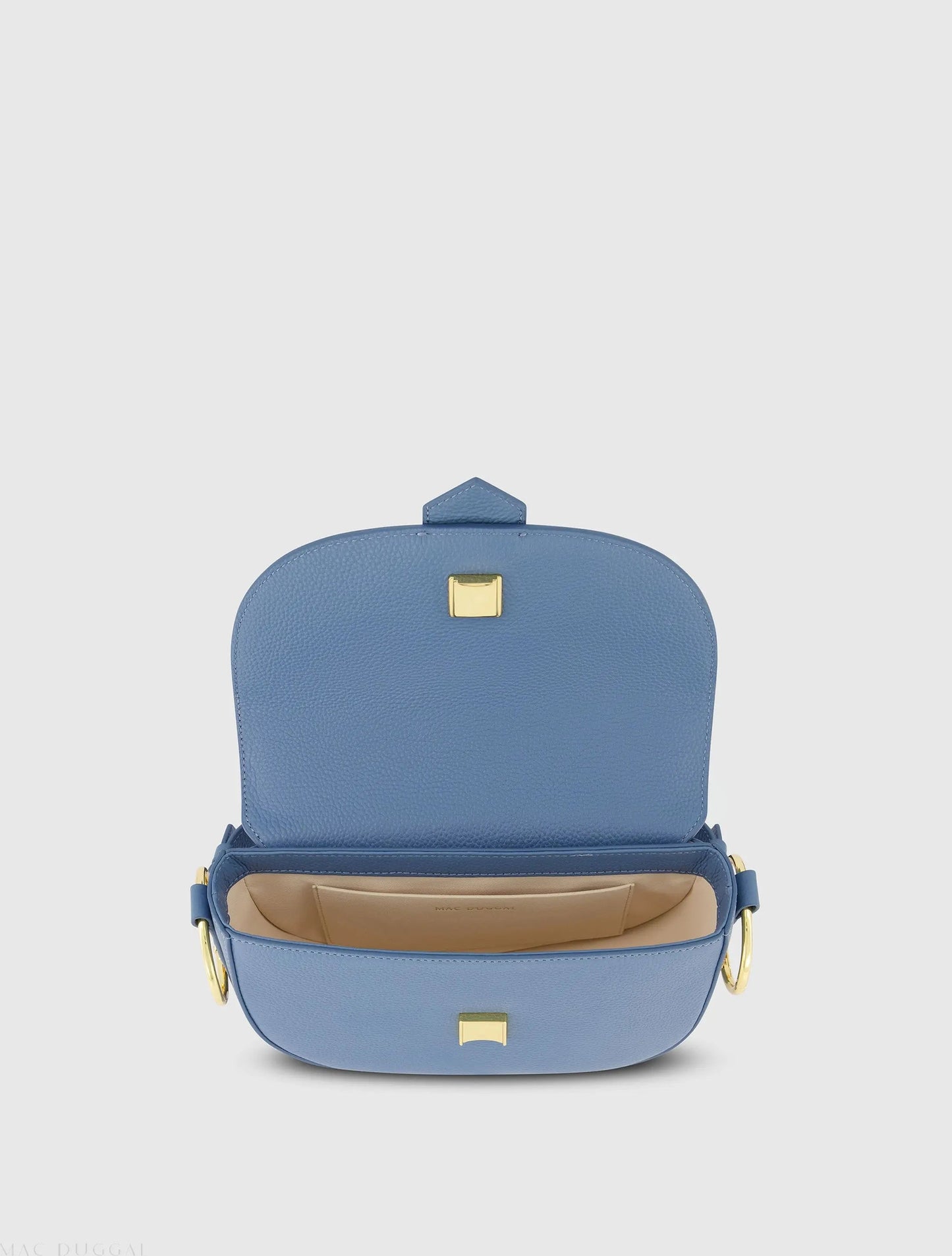 Blue Grain Leather Saddle Bag With Gold Hardware