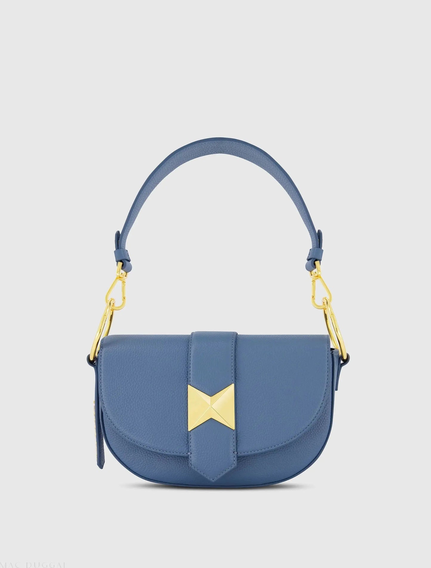 Blue Grain Leather Saddle Bag With Gold Hardware