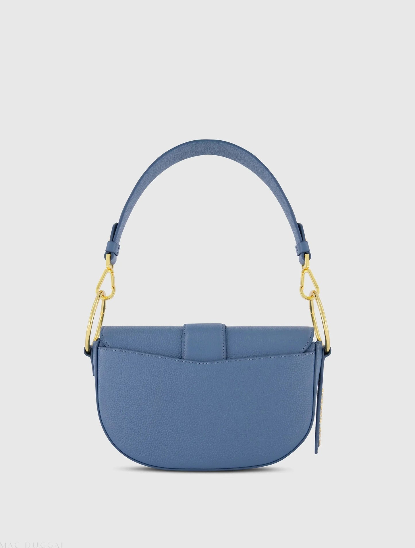 Blue Grain Leather Saddle Bag With Gold Hardware