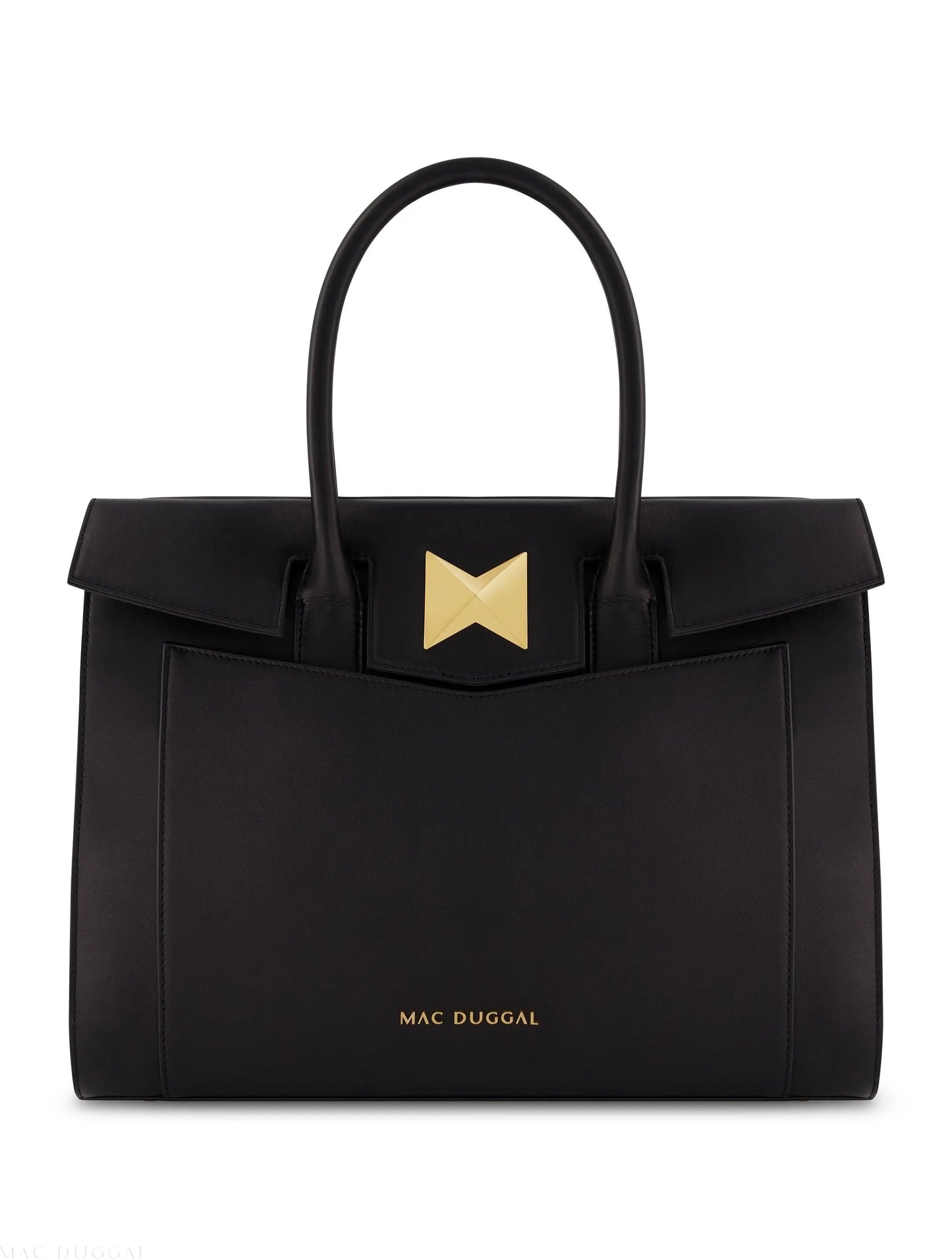 Black Large Leather Briefcase Bag With Gold Hardware