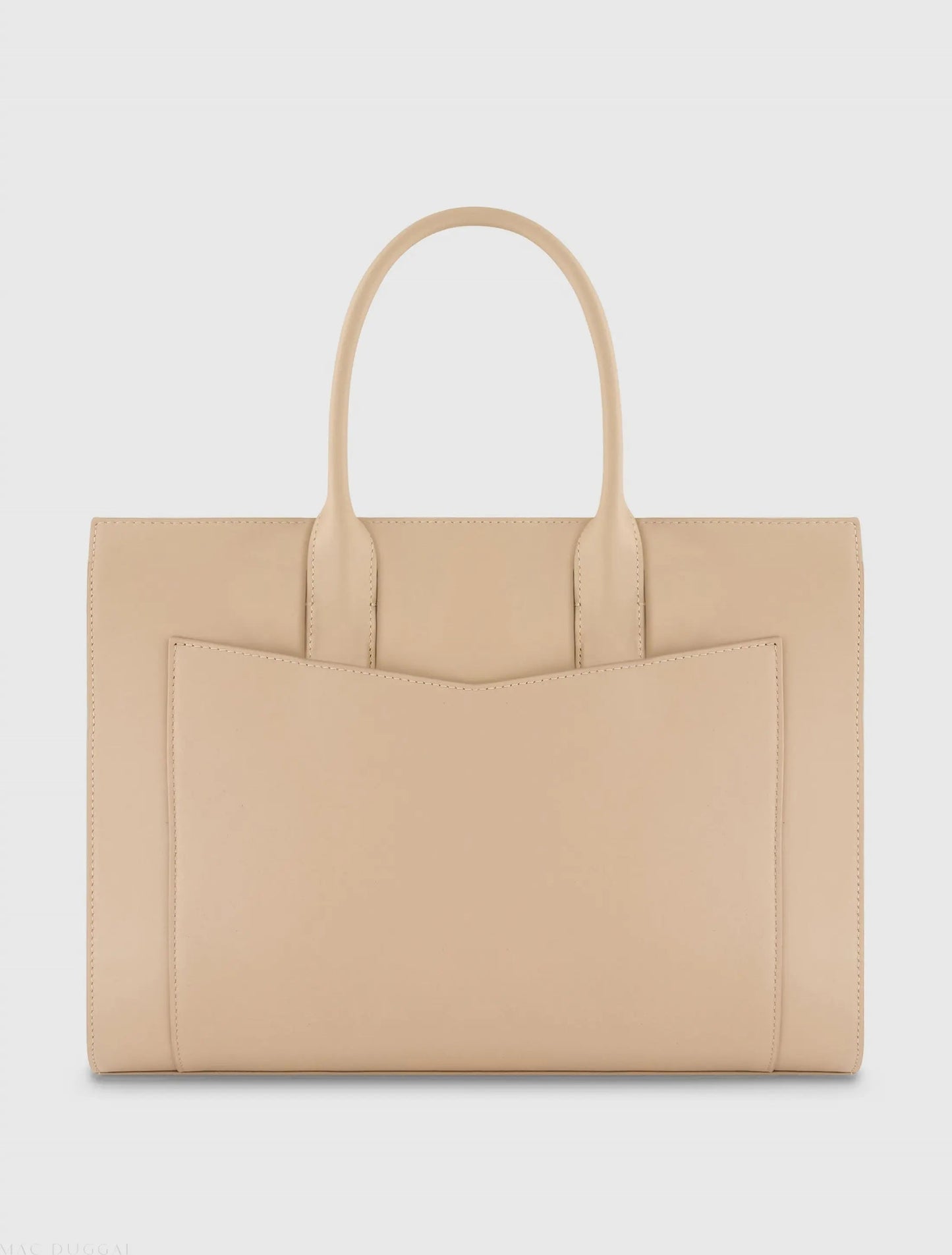 Beige Large Leather Briefcase Bag With Gold Hardware