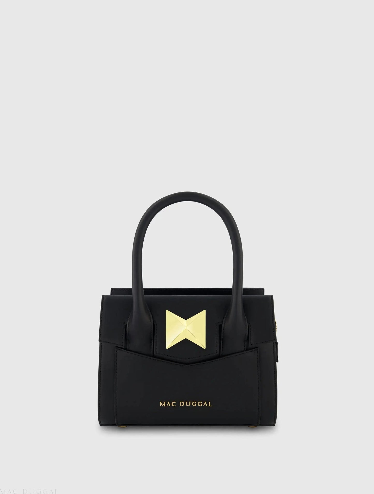 Black Small Leather Tote Bag With Gold Hardware