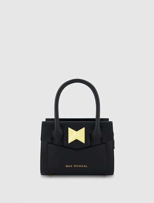 Black Small Leather Tote Bag With Gold Hardware